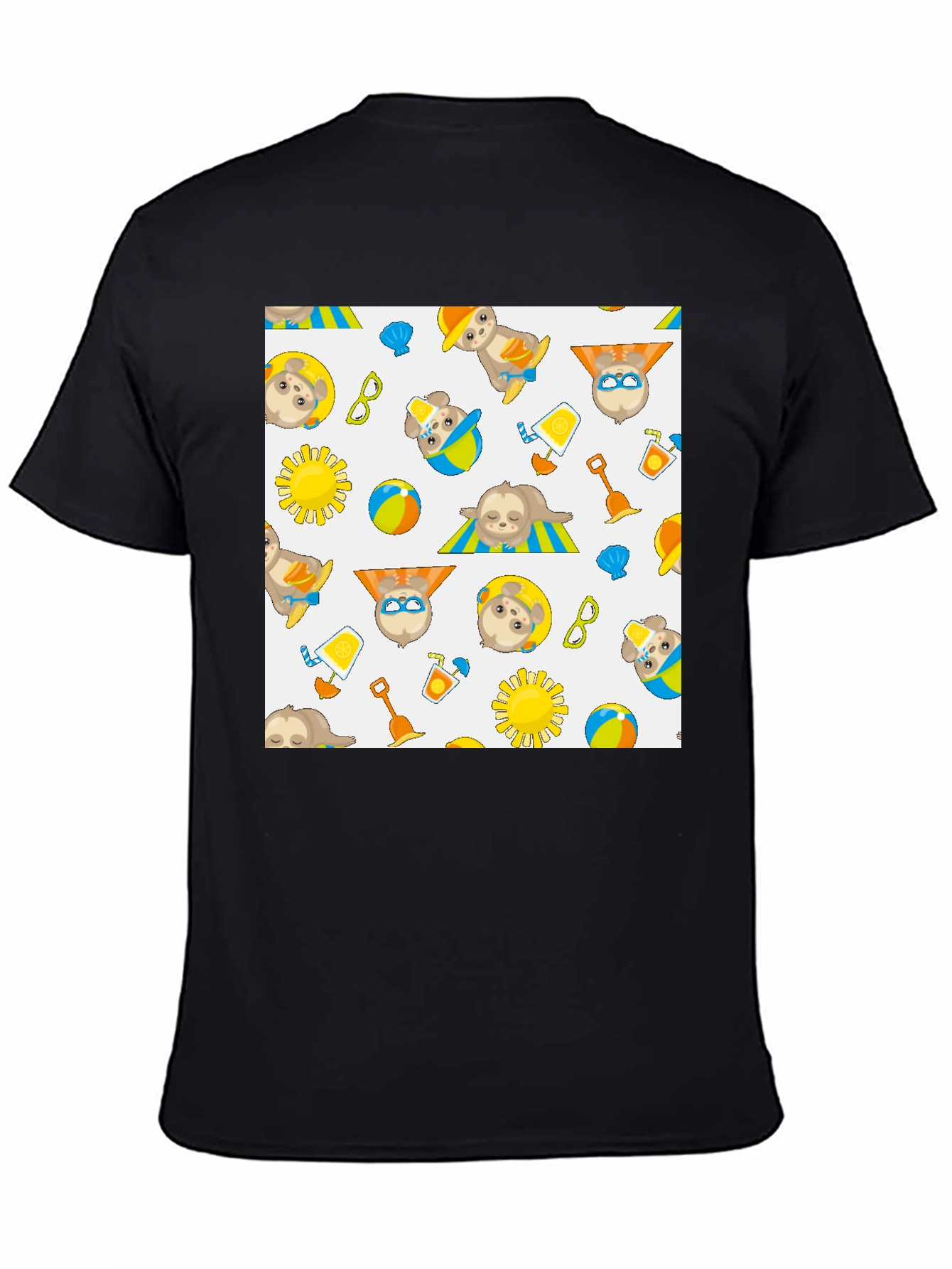 Summer Sloth Print Black T-Shirt