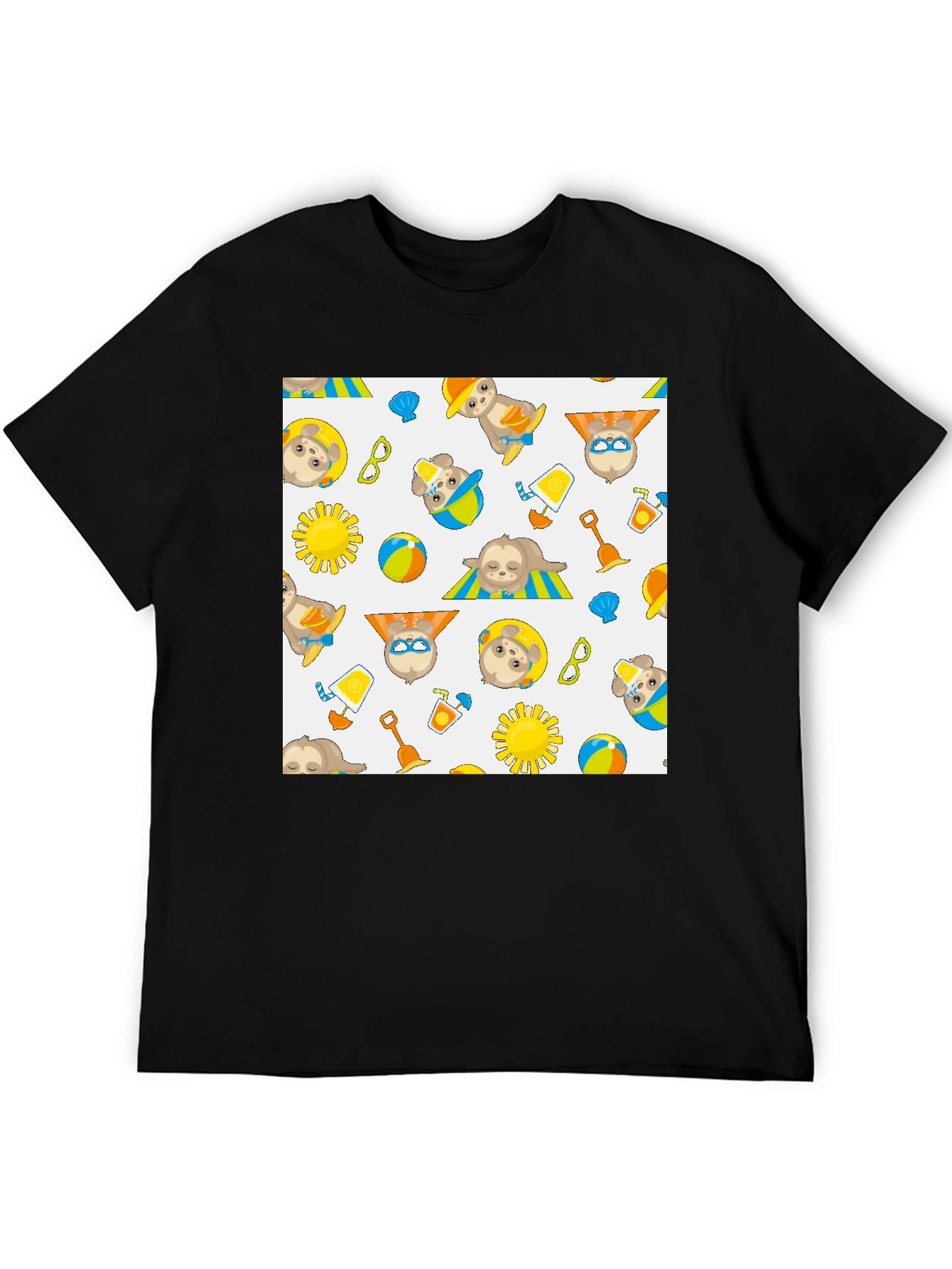 Summer Sloth Print Black T-Shirt