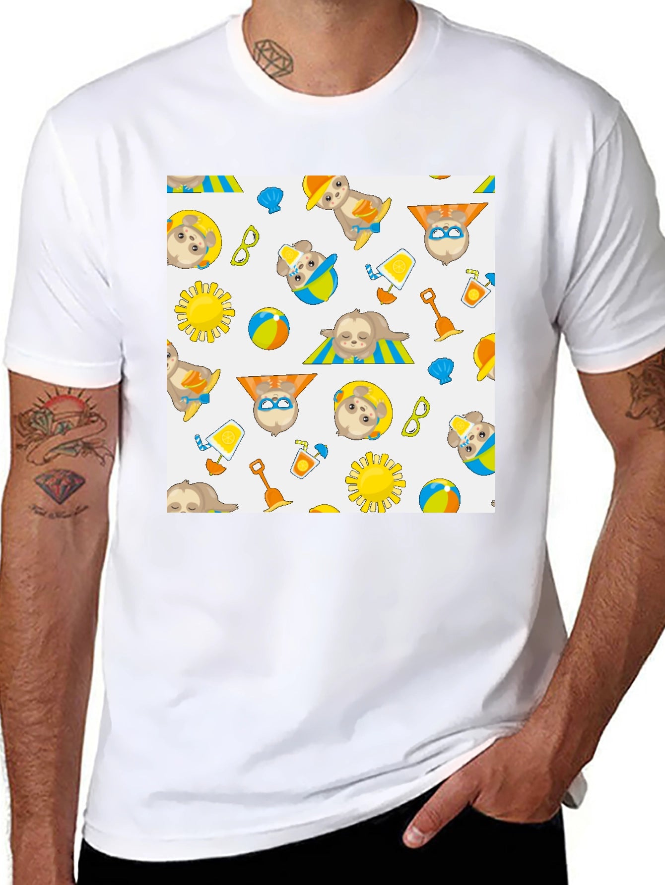 Summer Sloth Print Black T-Shirt
