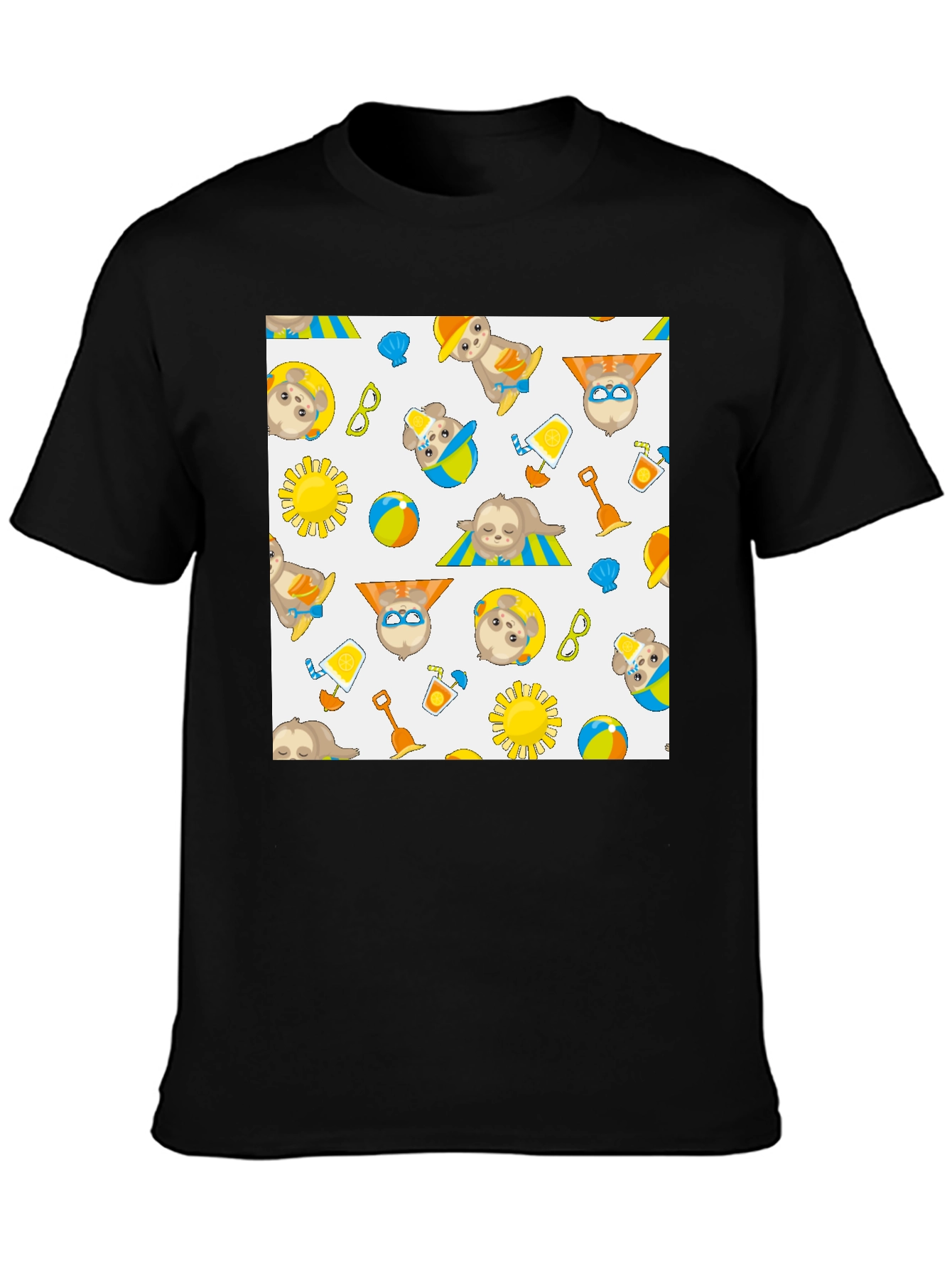 Summer Sloth Print Black T-Shirt