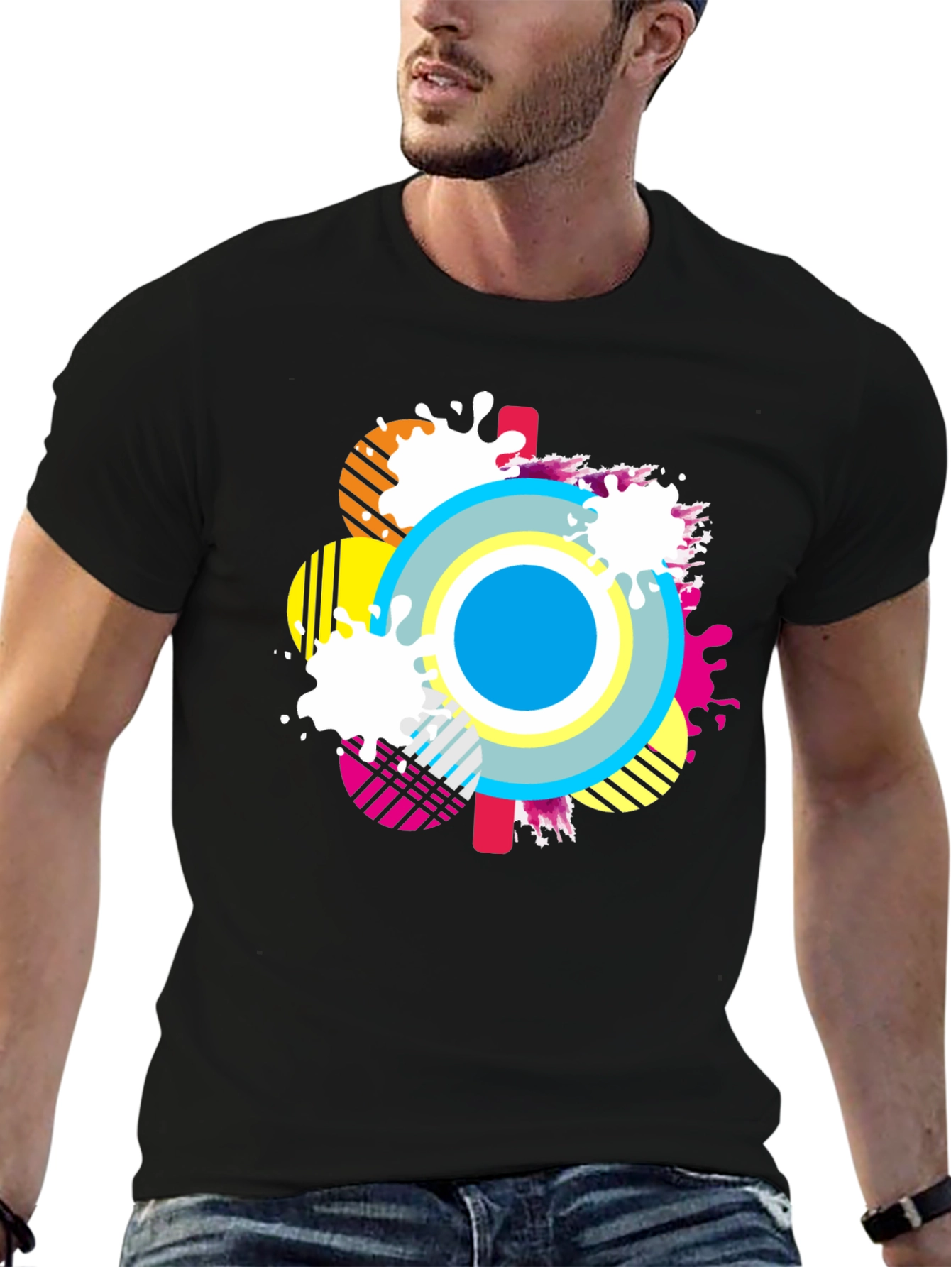 Abstract Graphic Tee - Mens Casual Black T-Shirt