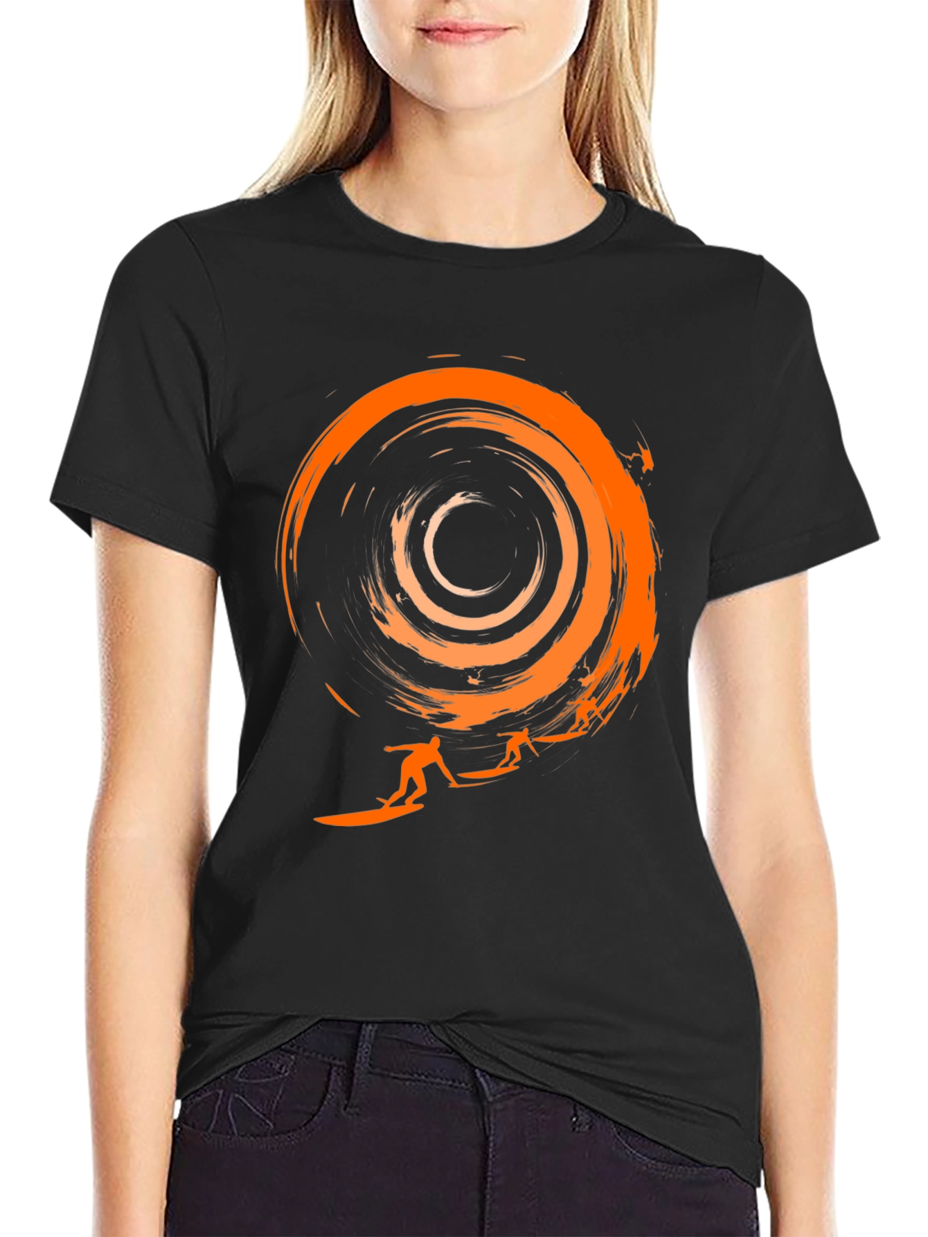 Surfer Graphic Black T-Shirt - Cool Wave Design