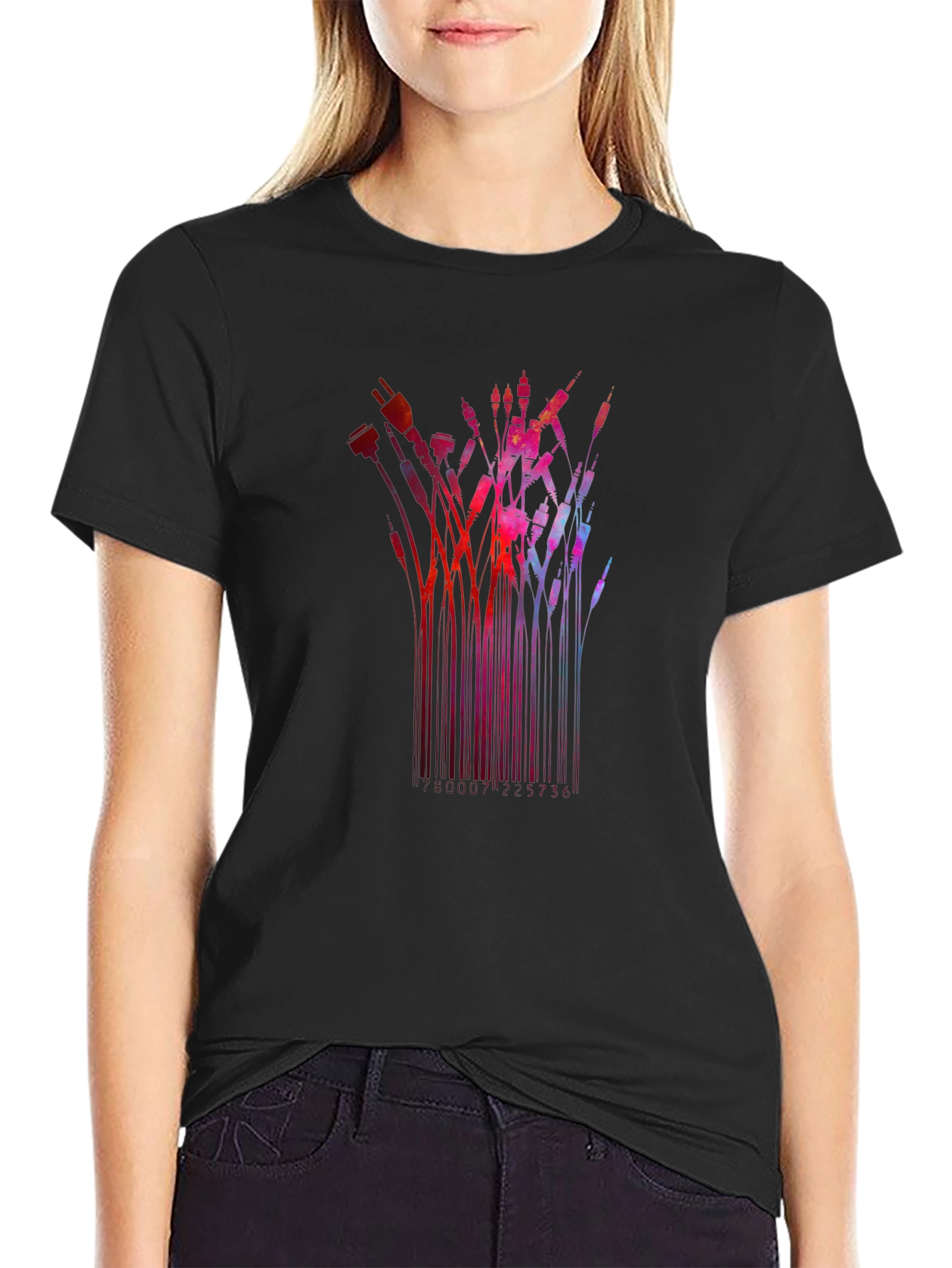 Abstract Tech Cables Black T-Shirt
