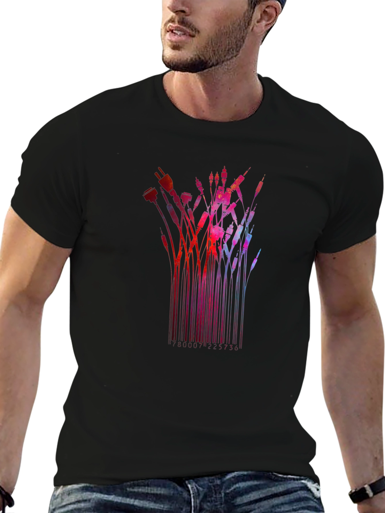 Abstract Tech Cables Black T-Shirt