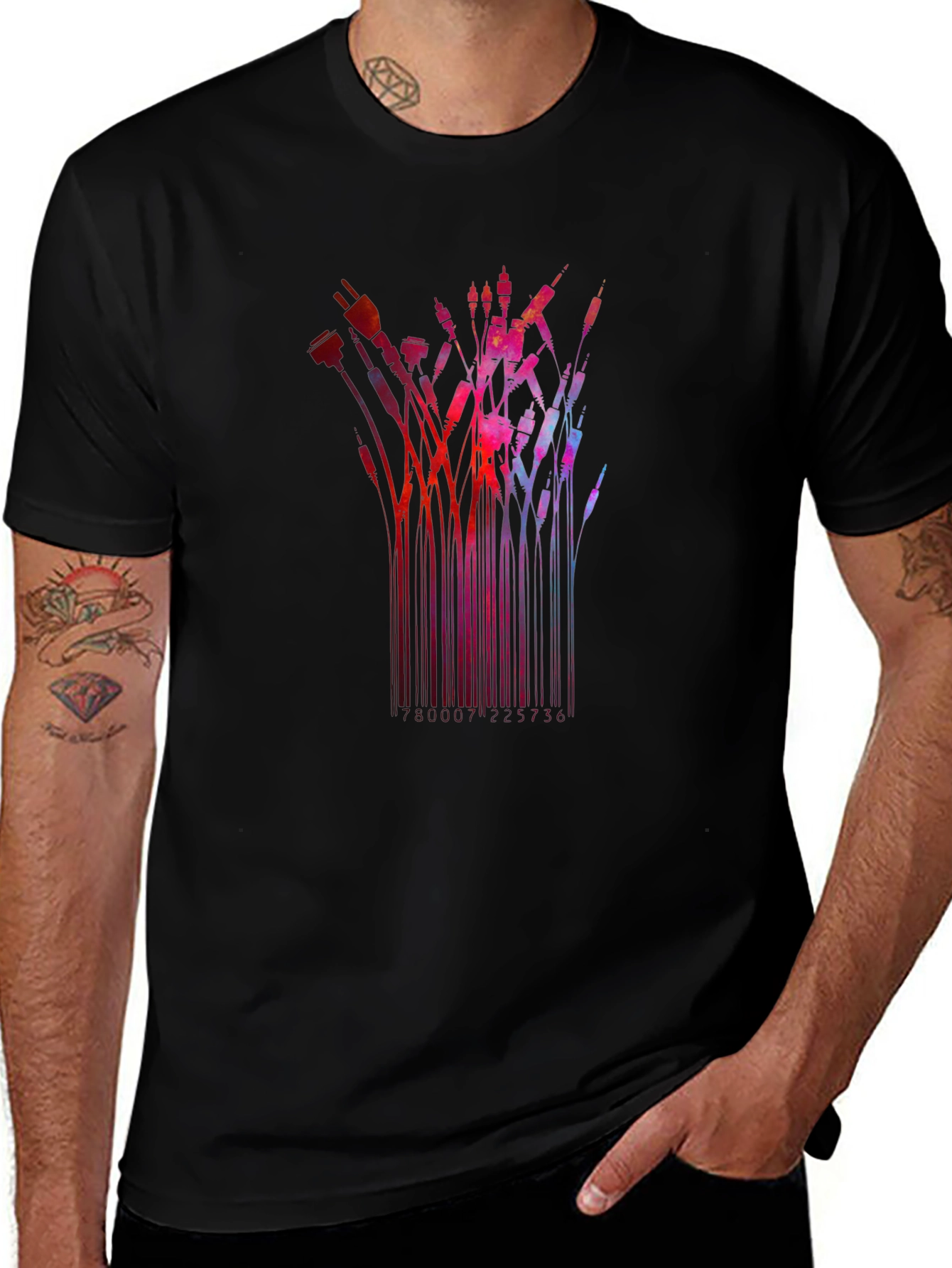 Abstract Tech Cables Black T-Shirt