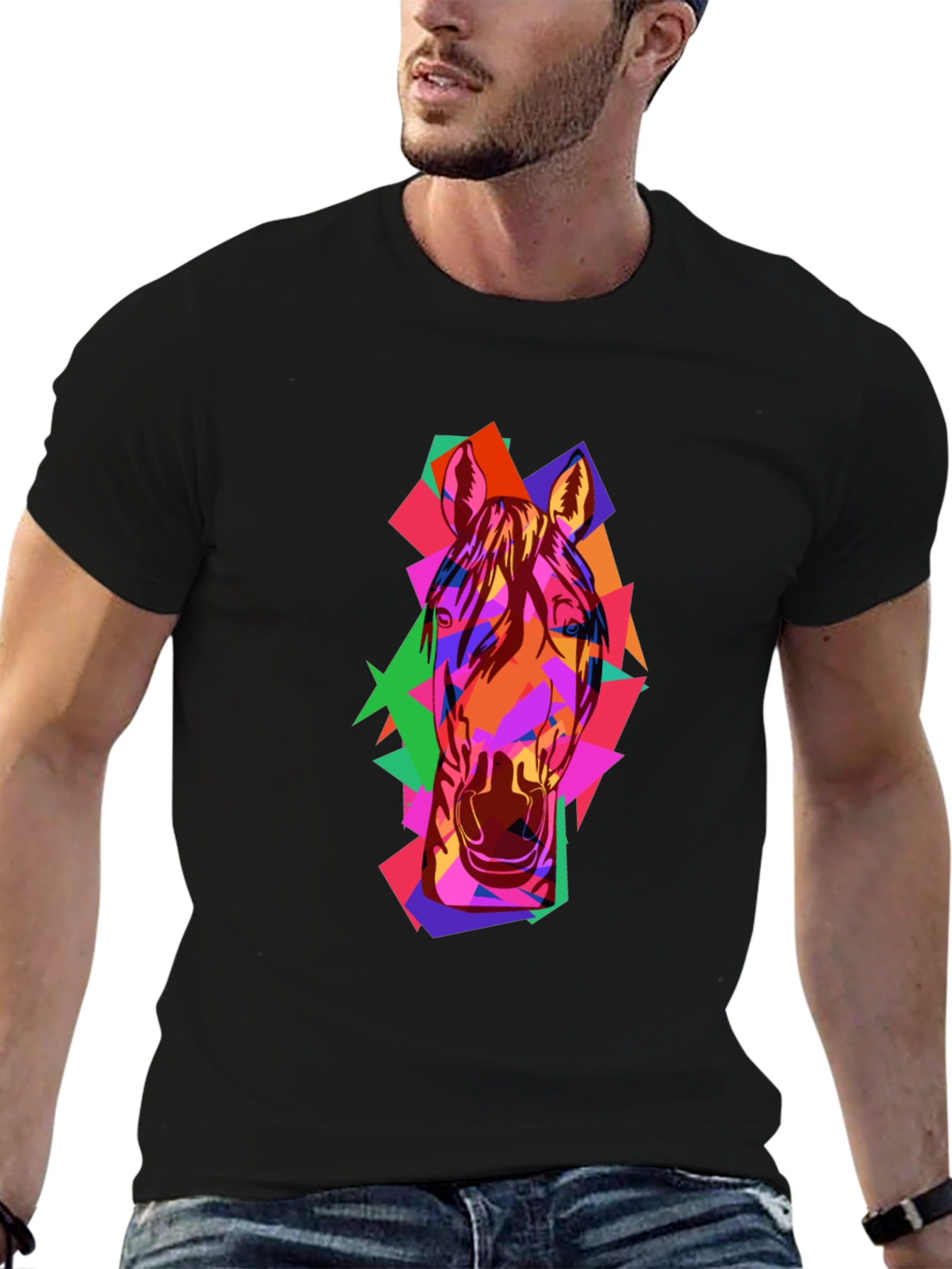 Abstract Horse Graphic Black T-Shirt