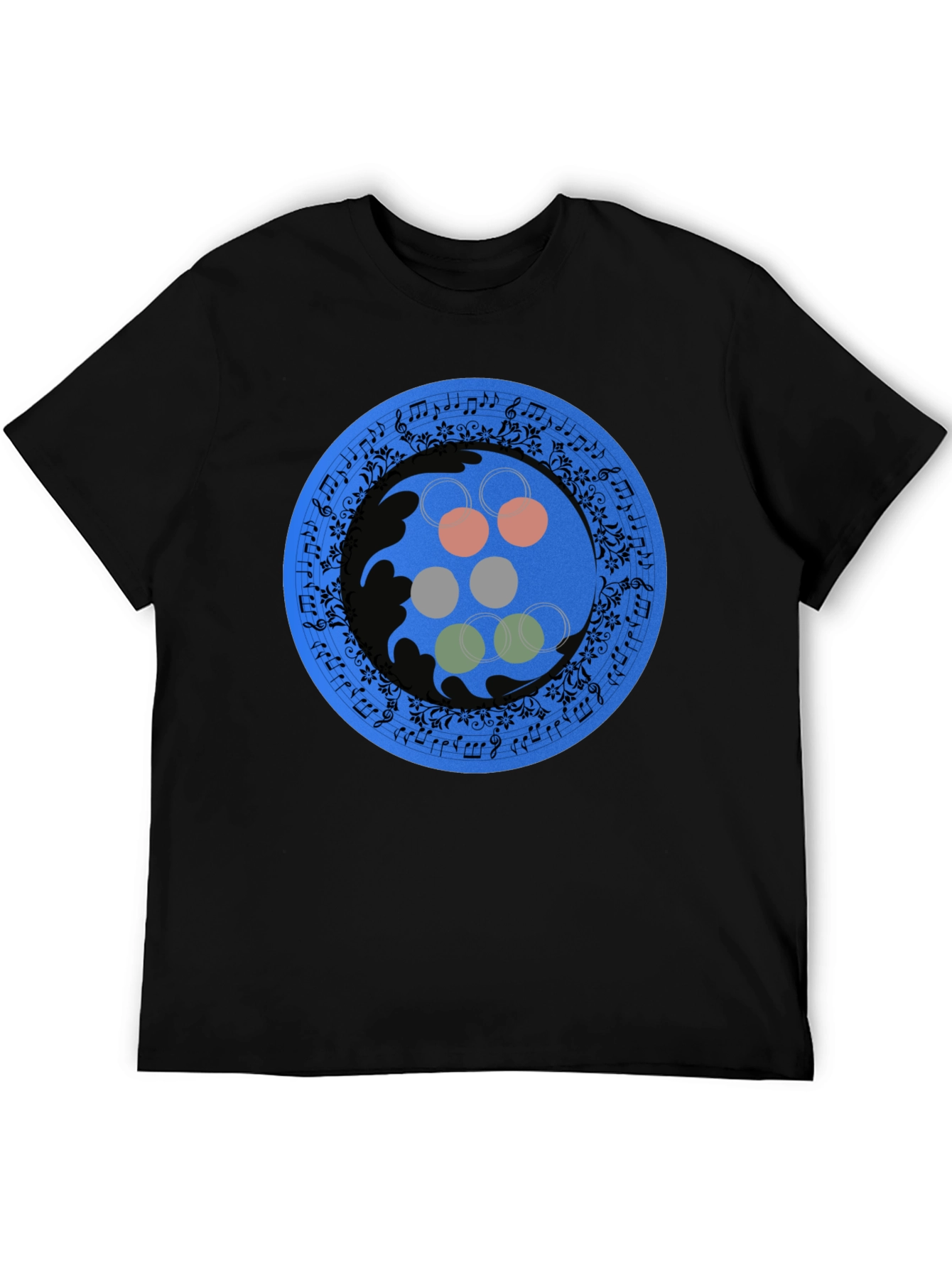 Abstract Musical Note Circle Design Black T-Shirt