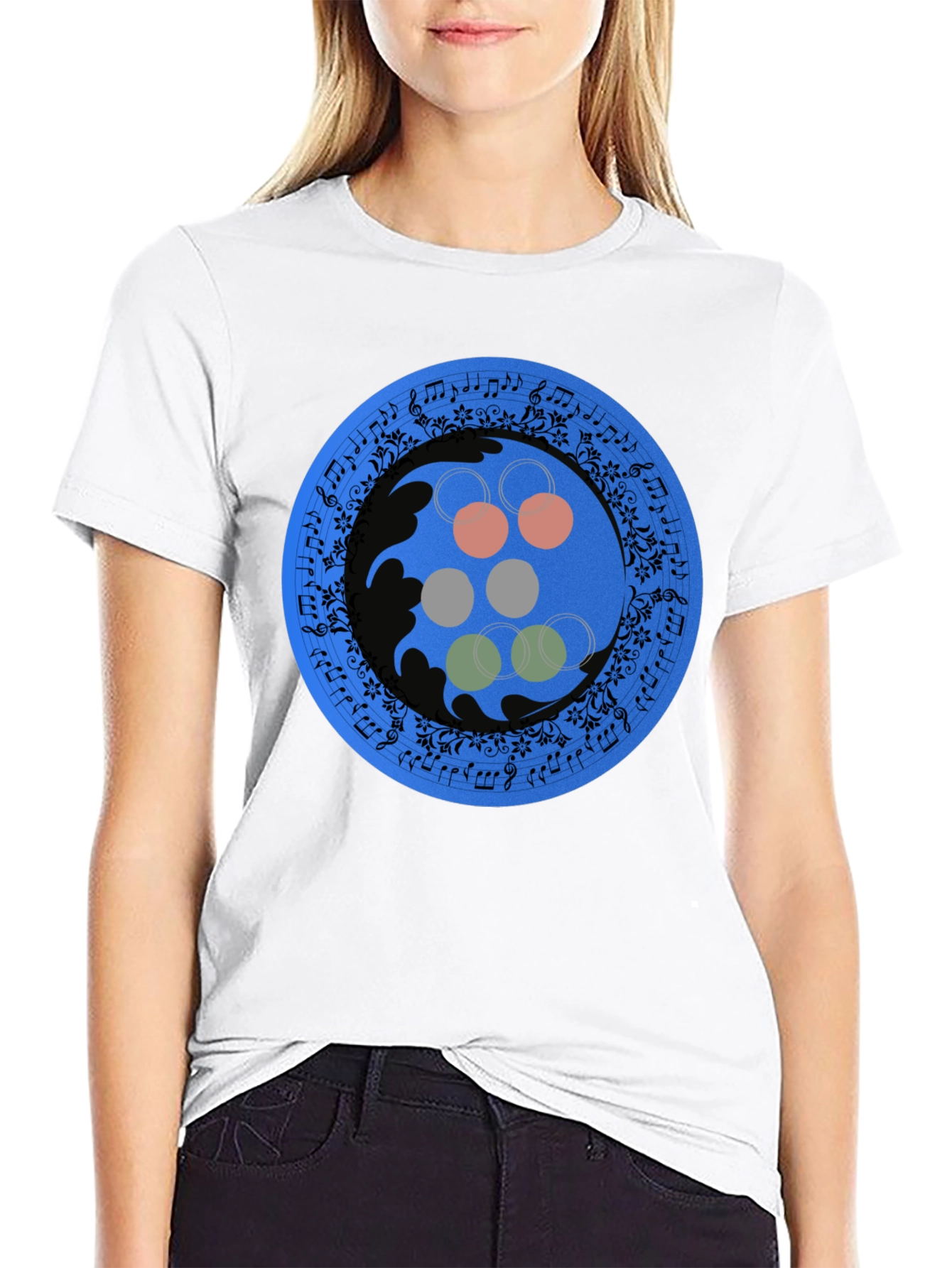 Abstract Musical Note Circle Design Black T-Shirt