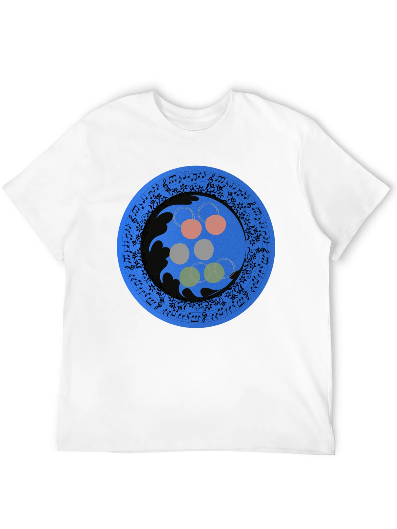 Abstract Musical Note Circle Design Black T-Shirt