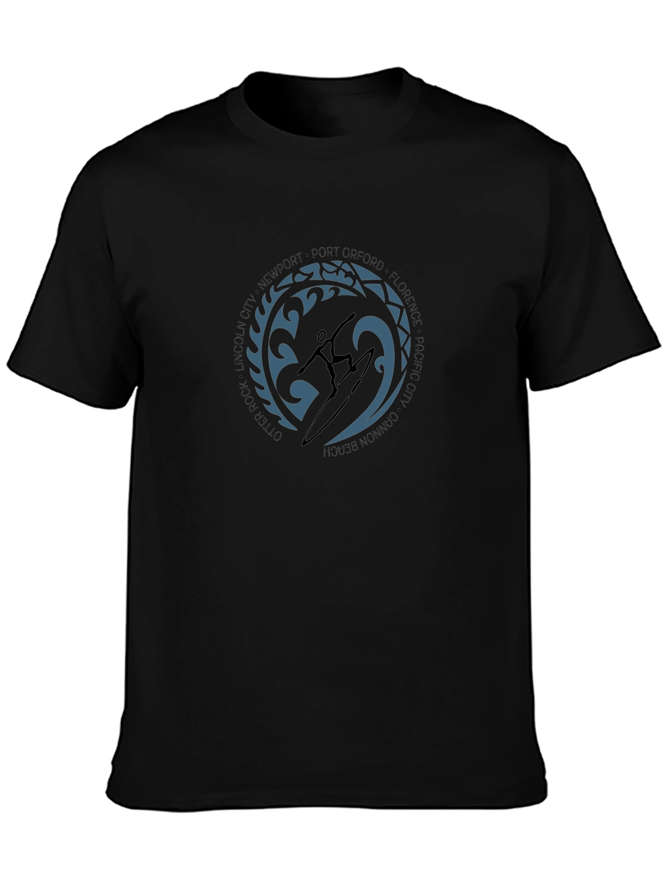 Surfer Graphic Black T-Shirt - Coastal City Design