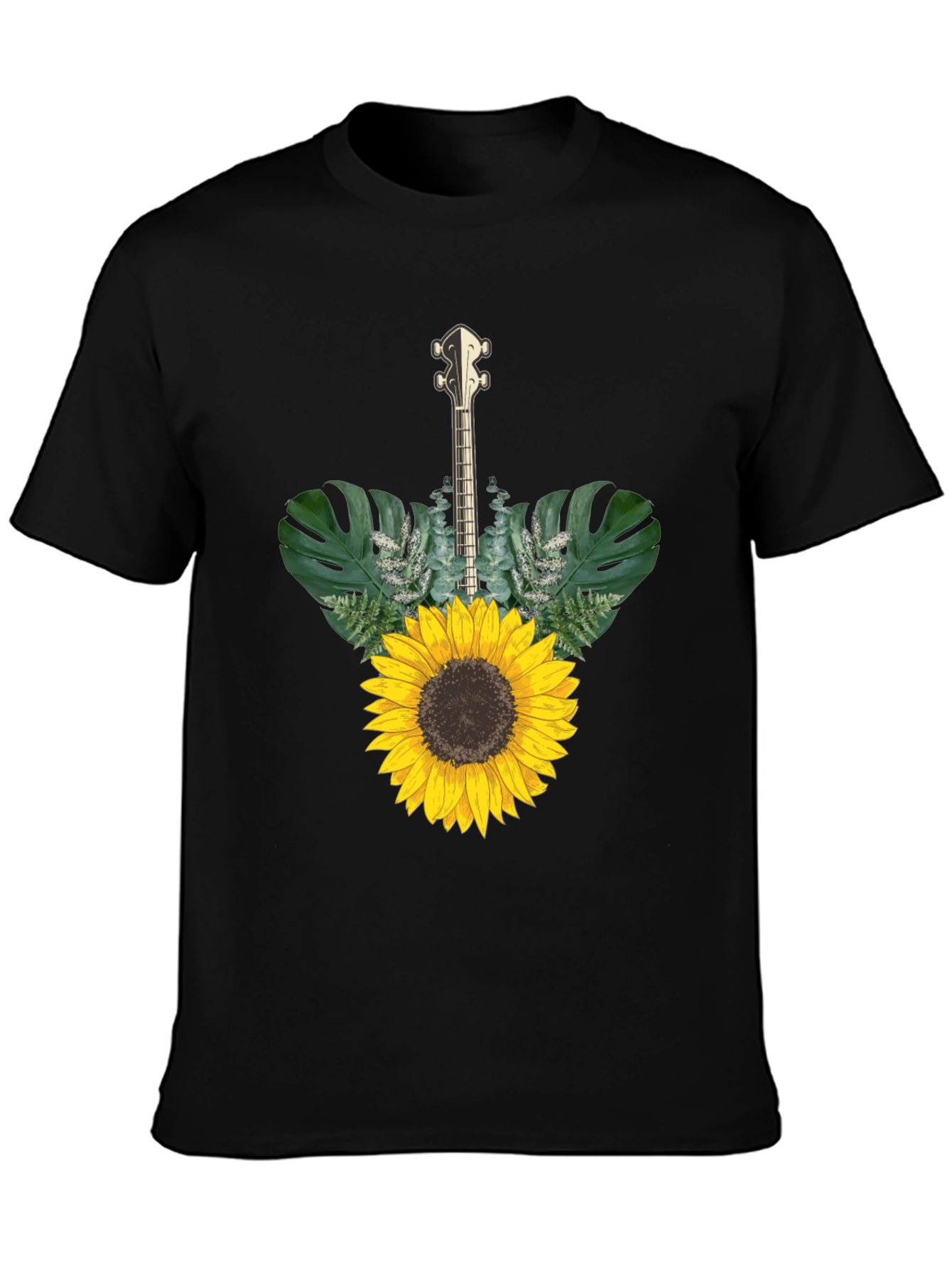Sunflower Guitar T-Shirt - Black Cotton Tee
