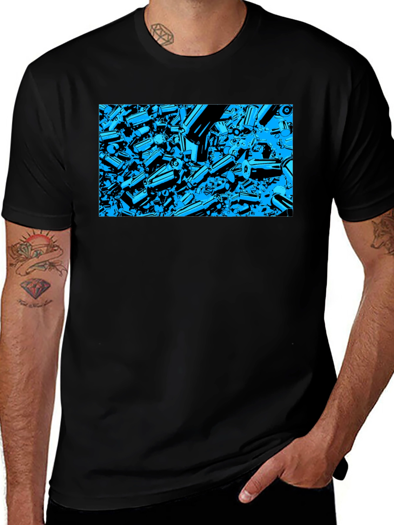 Abstract Tech Print Black T-Shirt