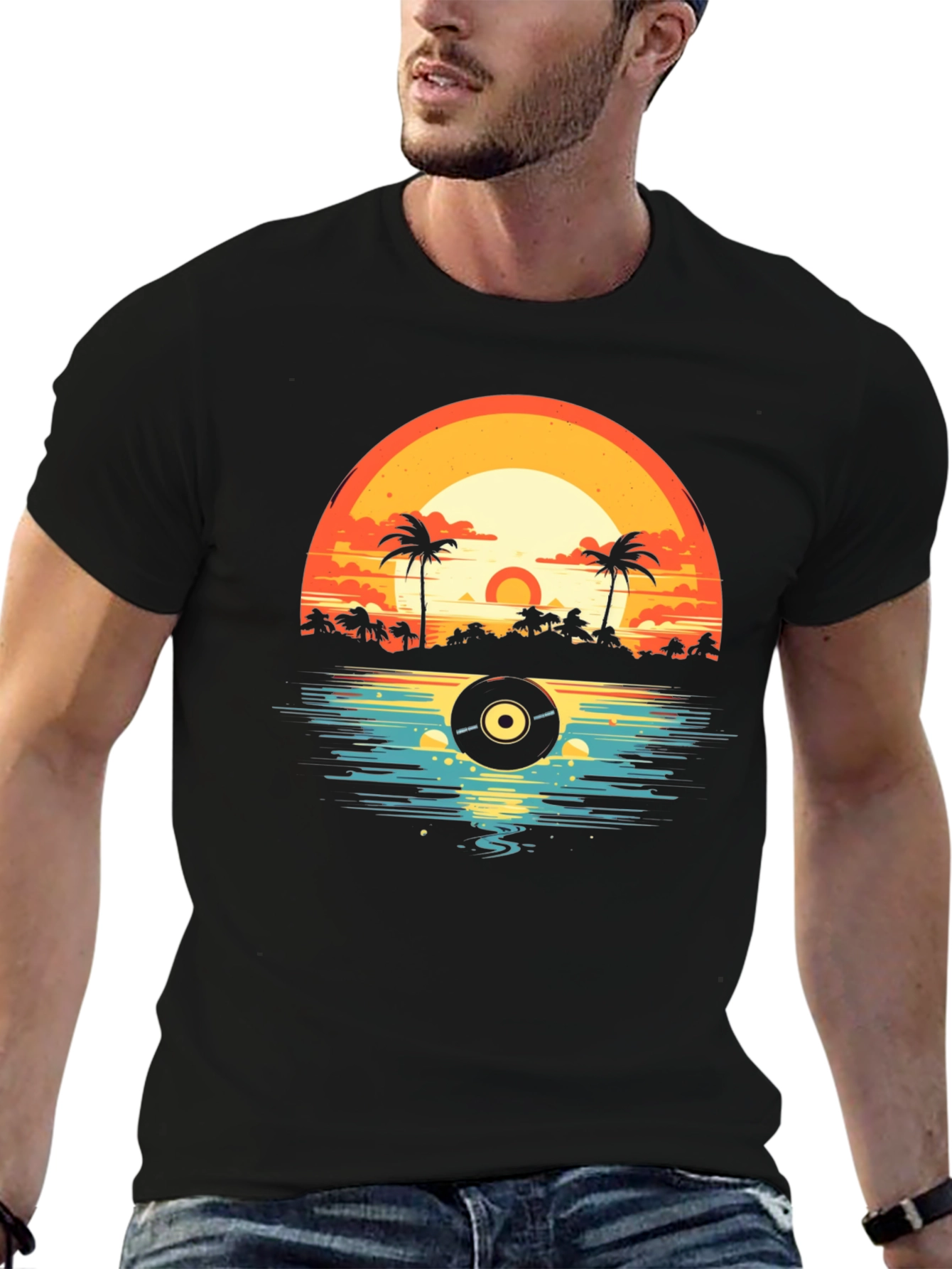 Sunset Vinyl Record Beach T-Shirt