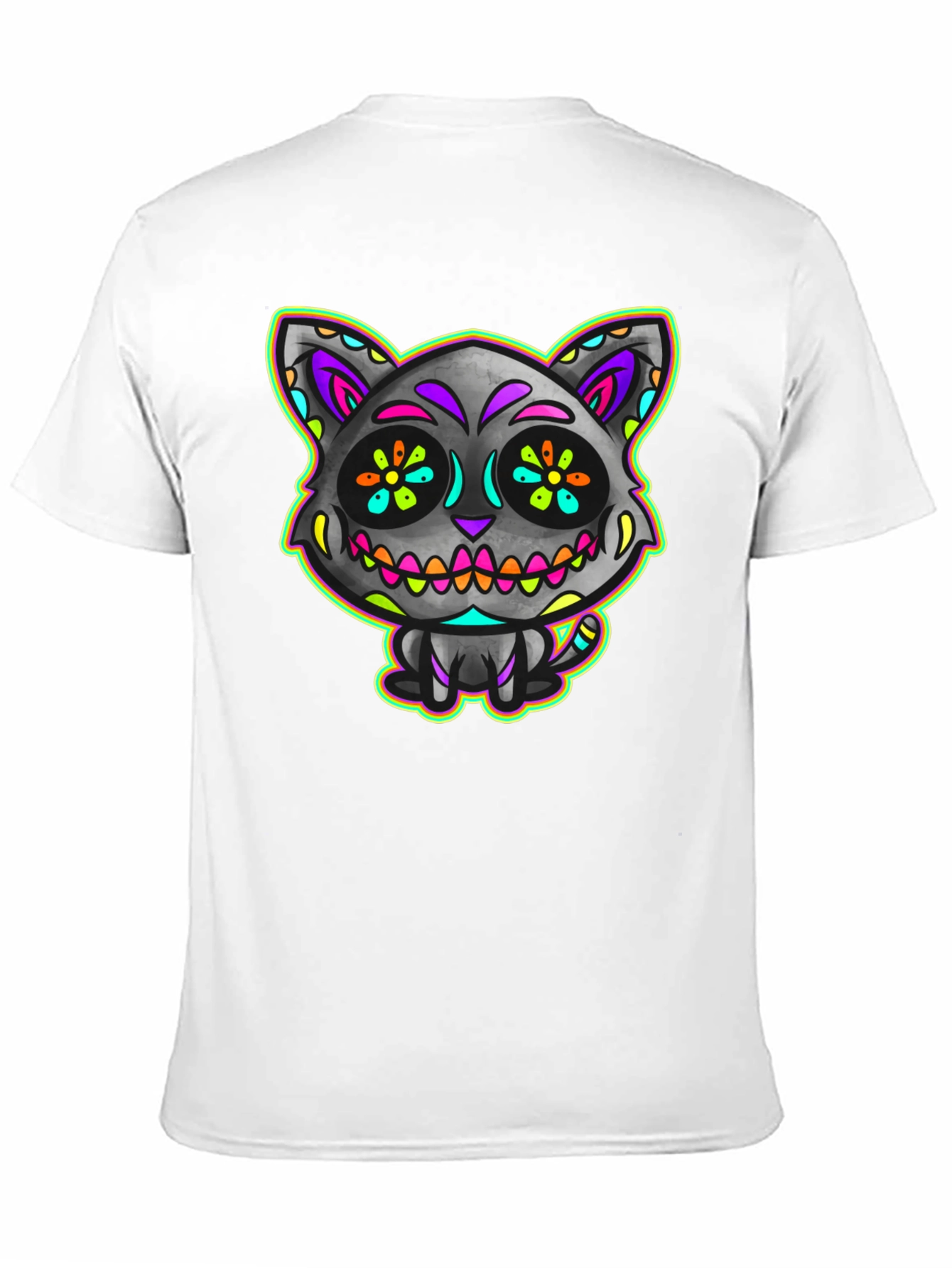 Sugar Skull Cat Mens Black T-Shirt