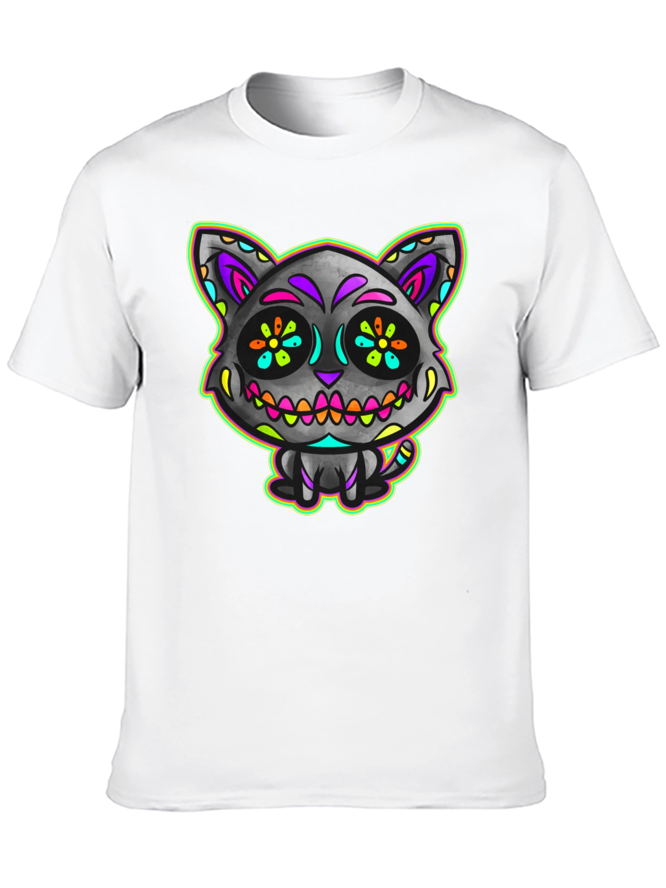 Sugar Skull Cat Mens Black T-Shirt