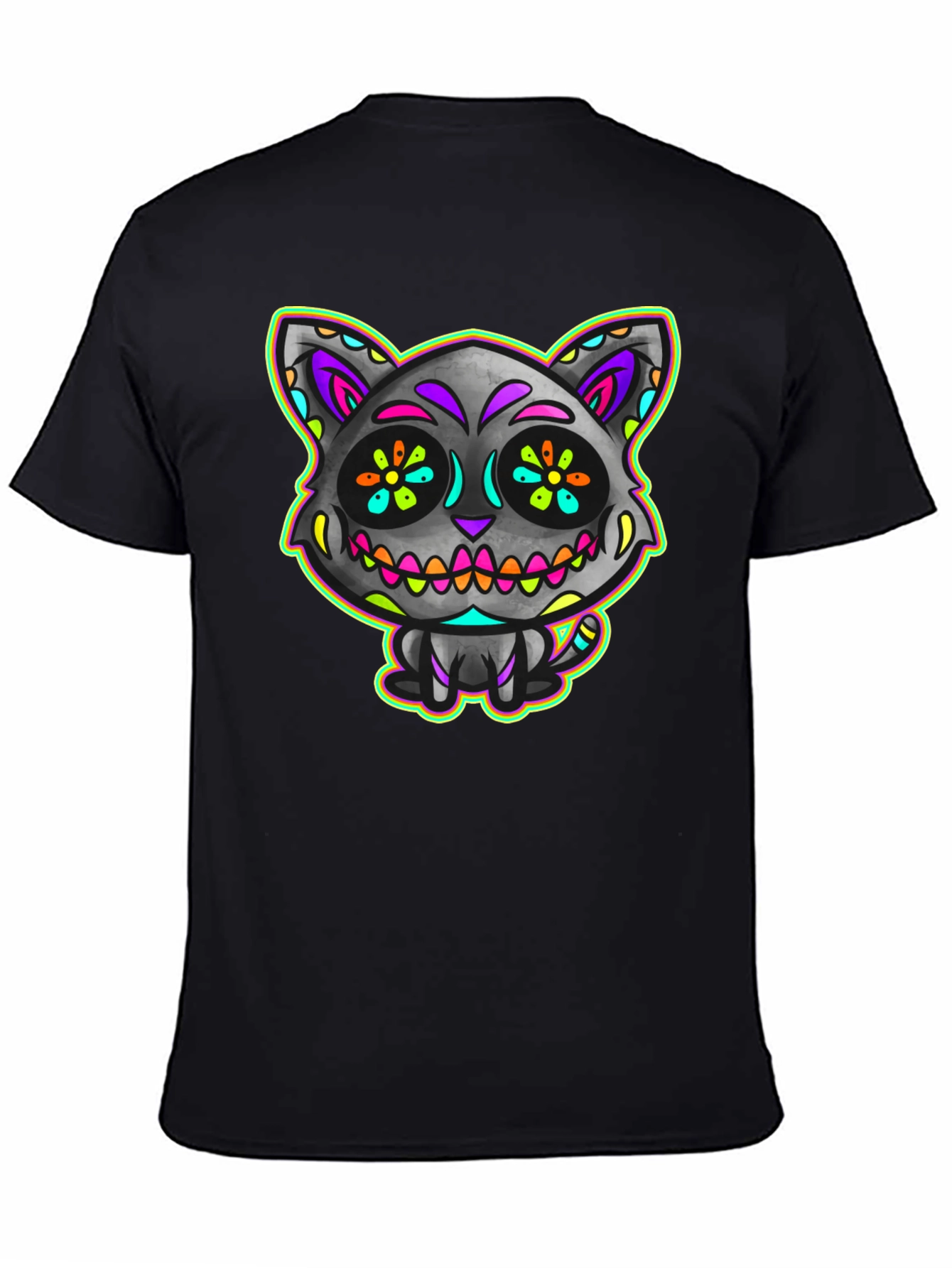 Sugar Skull Cat Mens Black T-Shirt