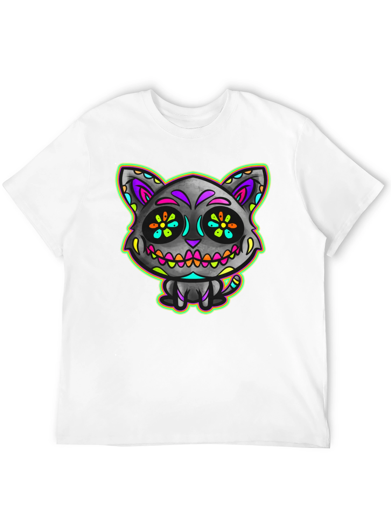 Sugar Skull Cat Mens Black T-Shirt