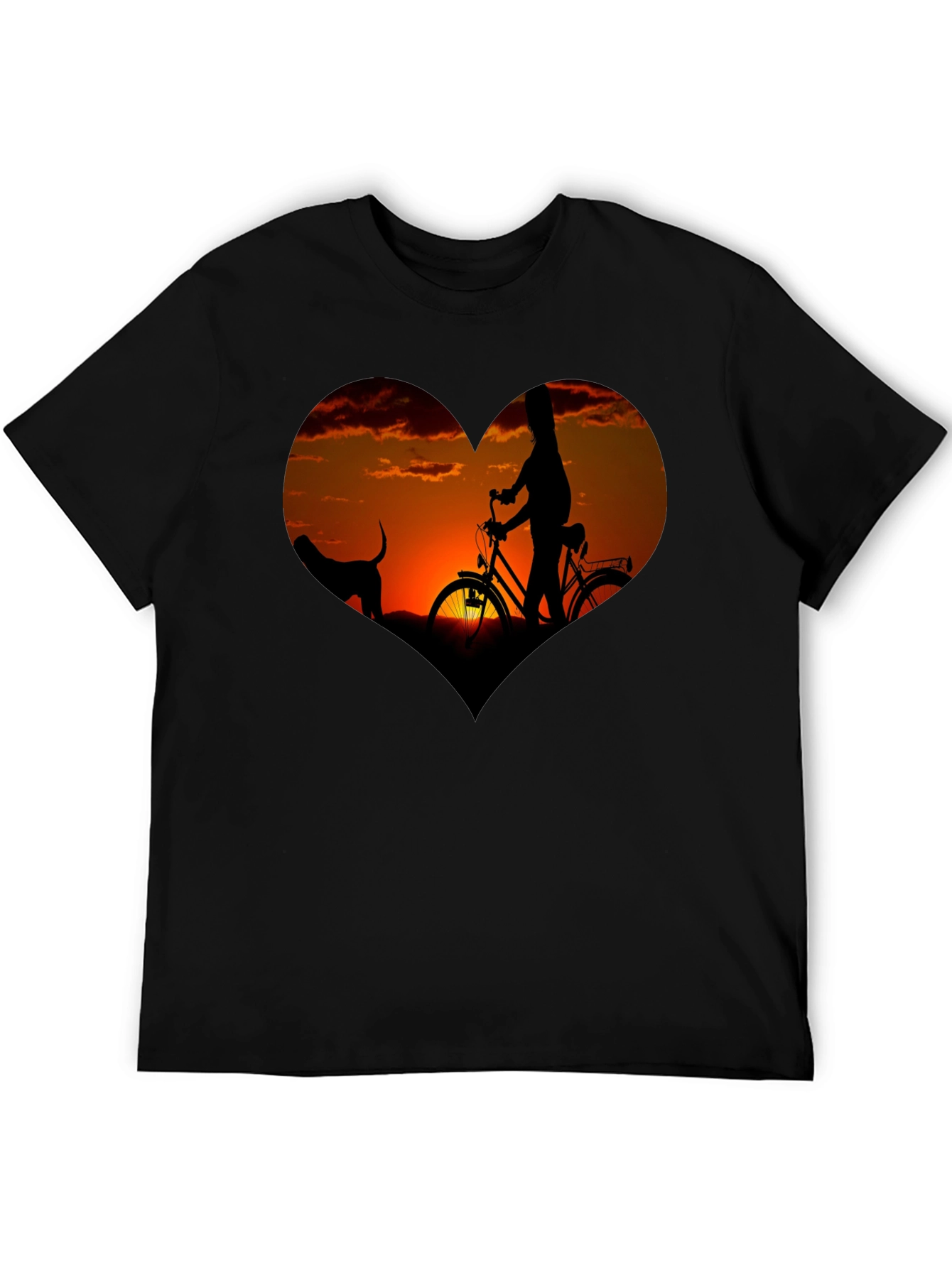 Sunset Heart Graphic T-Shirt - Biking & Dog