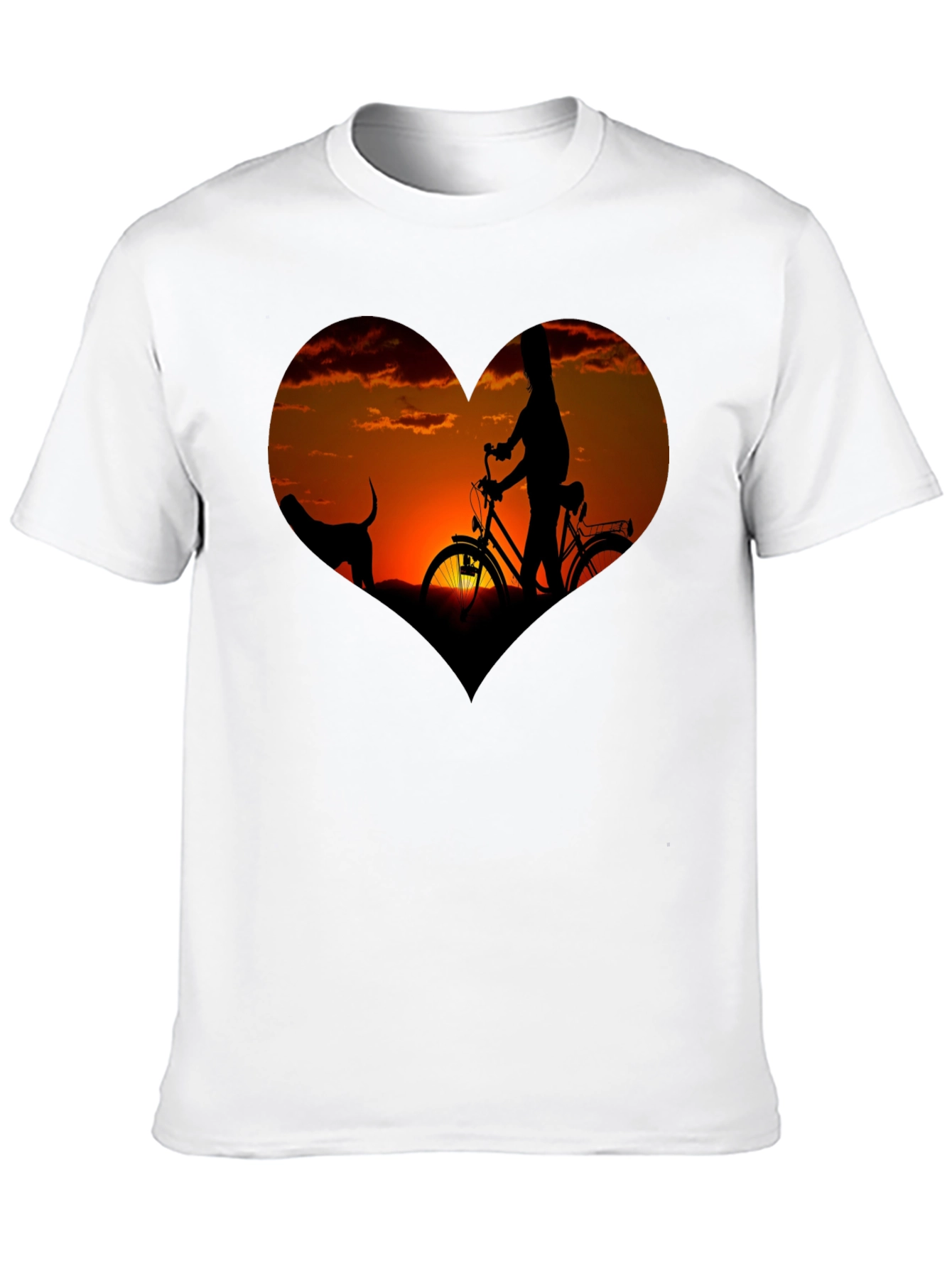 Sunset Heart Graphic T-Shirt - Biking & Dog