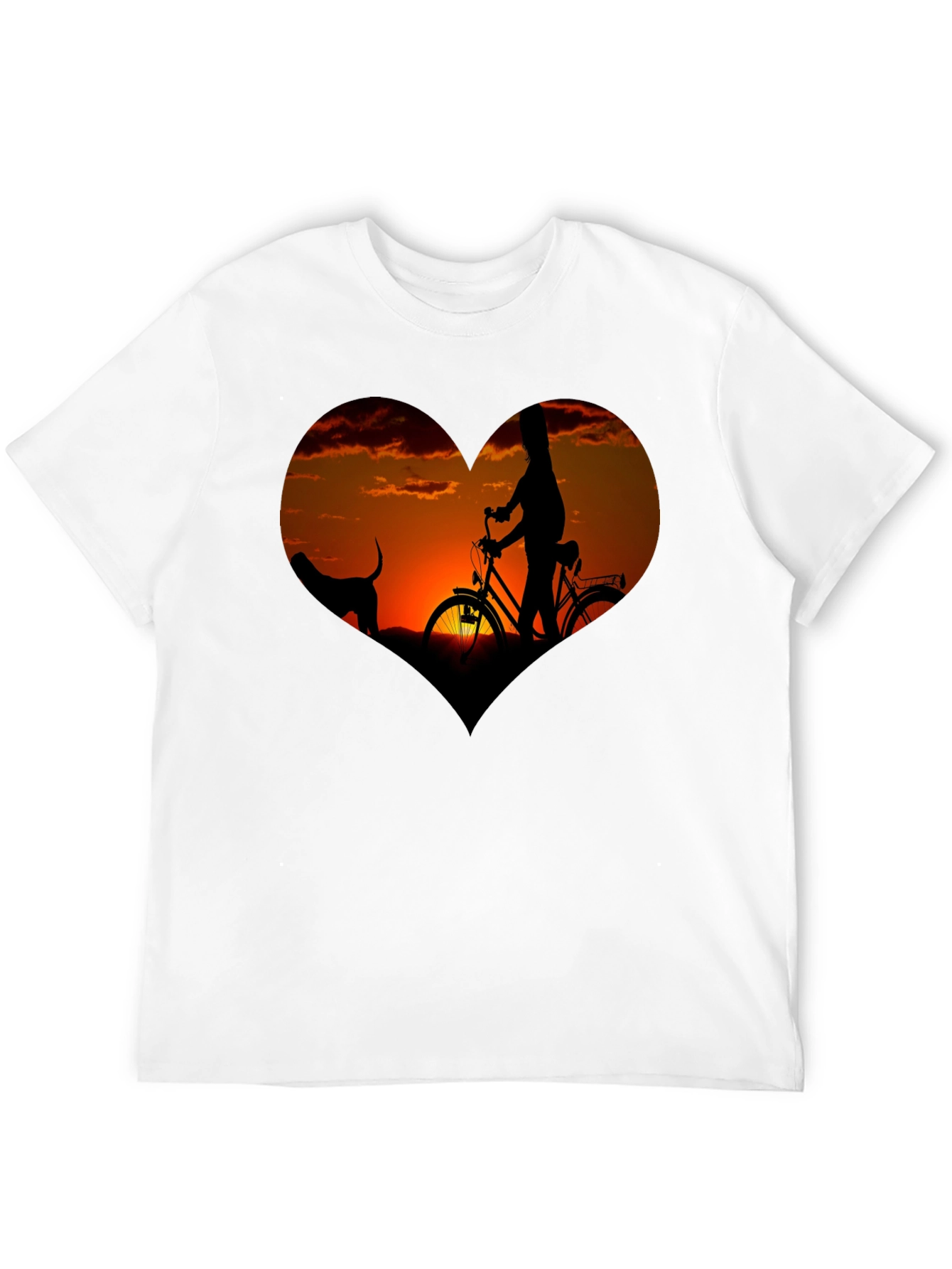 Sunset Heart Graphic T-Shirt - Biking & Dog