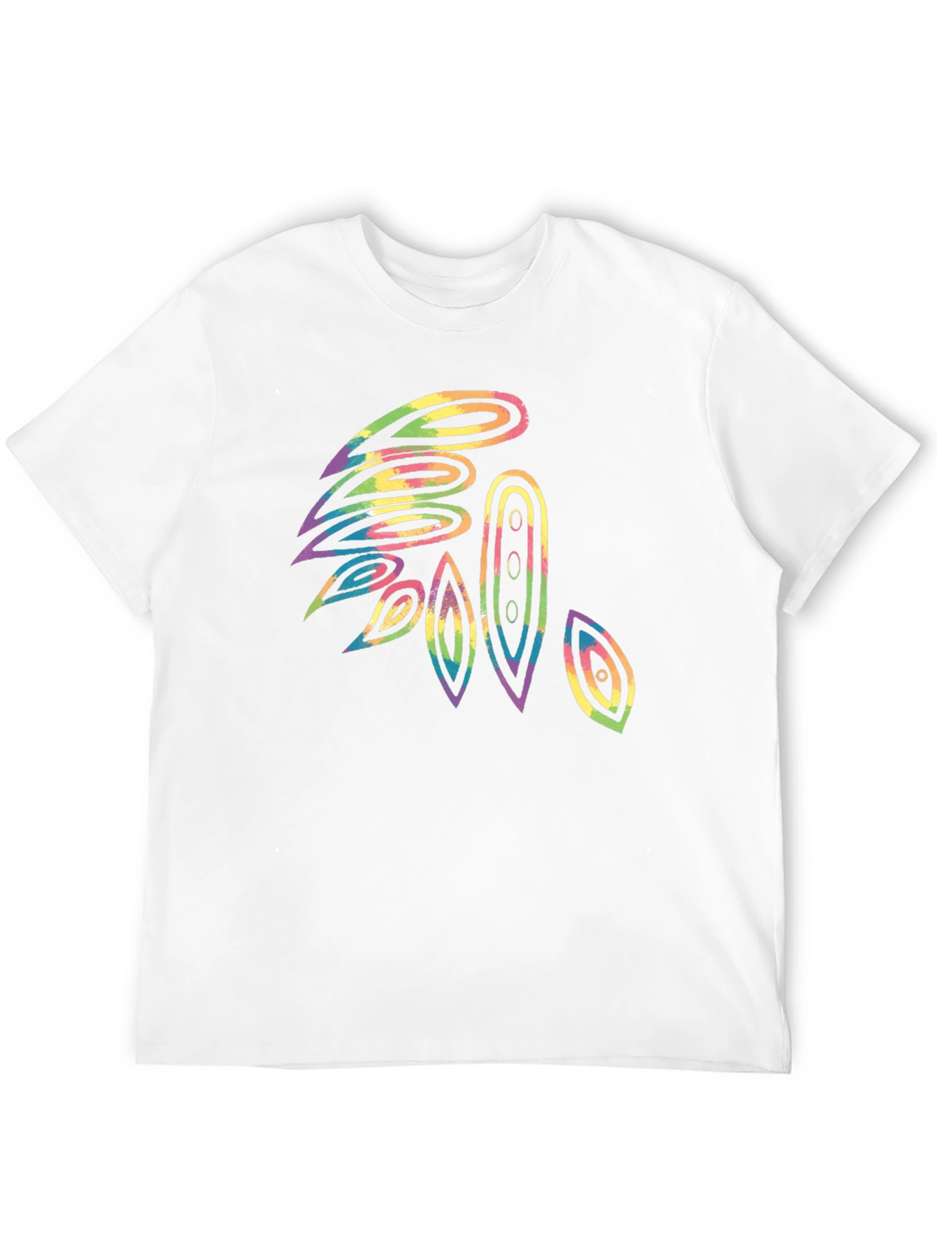 Abstract Tie-Dye Feather Graphic Black T-Shirt