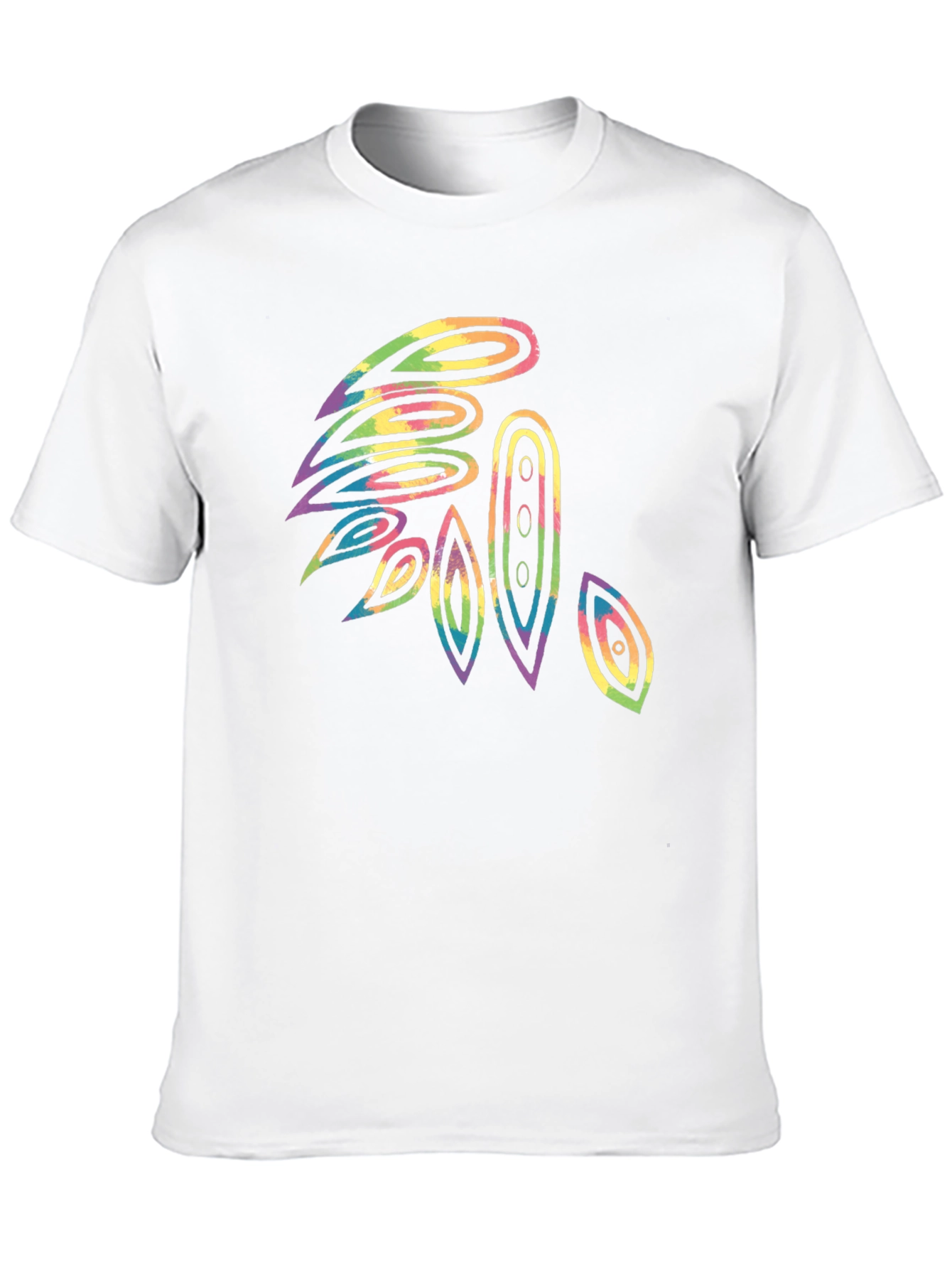 Abstract Tie-Dye Feather Graphic Black T-Shirt