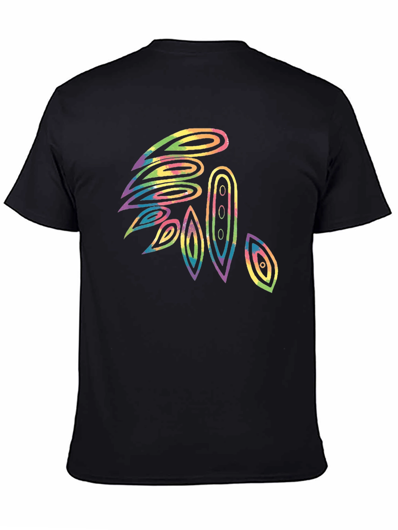 Abstract Tie-Dye Feather Graphic Black T-Shirt