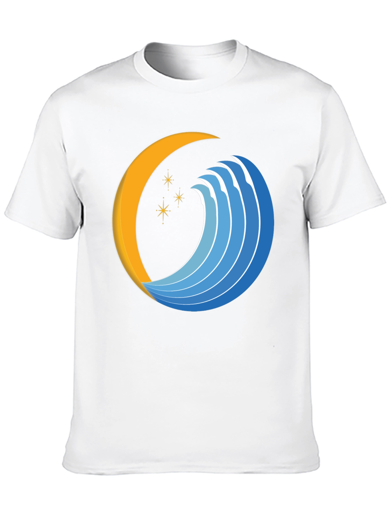 Abstract Crescent Moon Wave Graphic Black T-Shirt