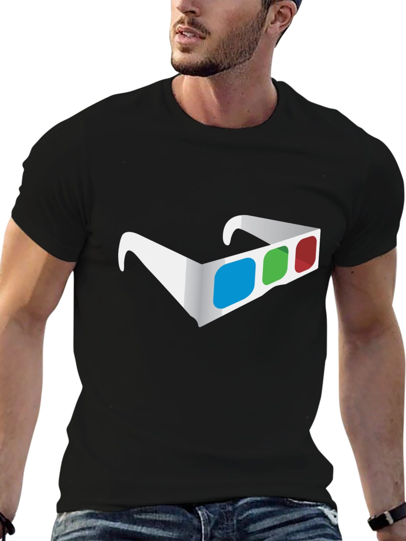 3D Glasses Graphic Tee - Stylish Mens Black T-Shirt