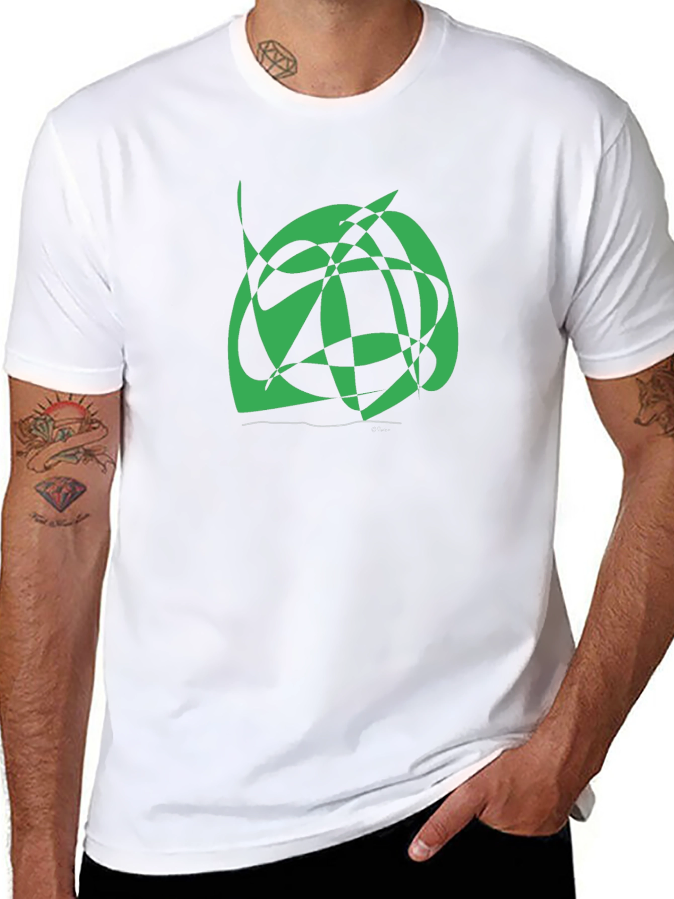 Abstract Green Graphic Print Black Tee
