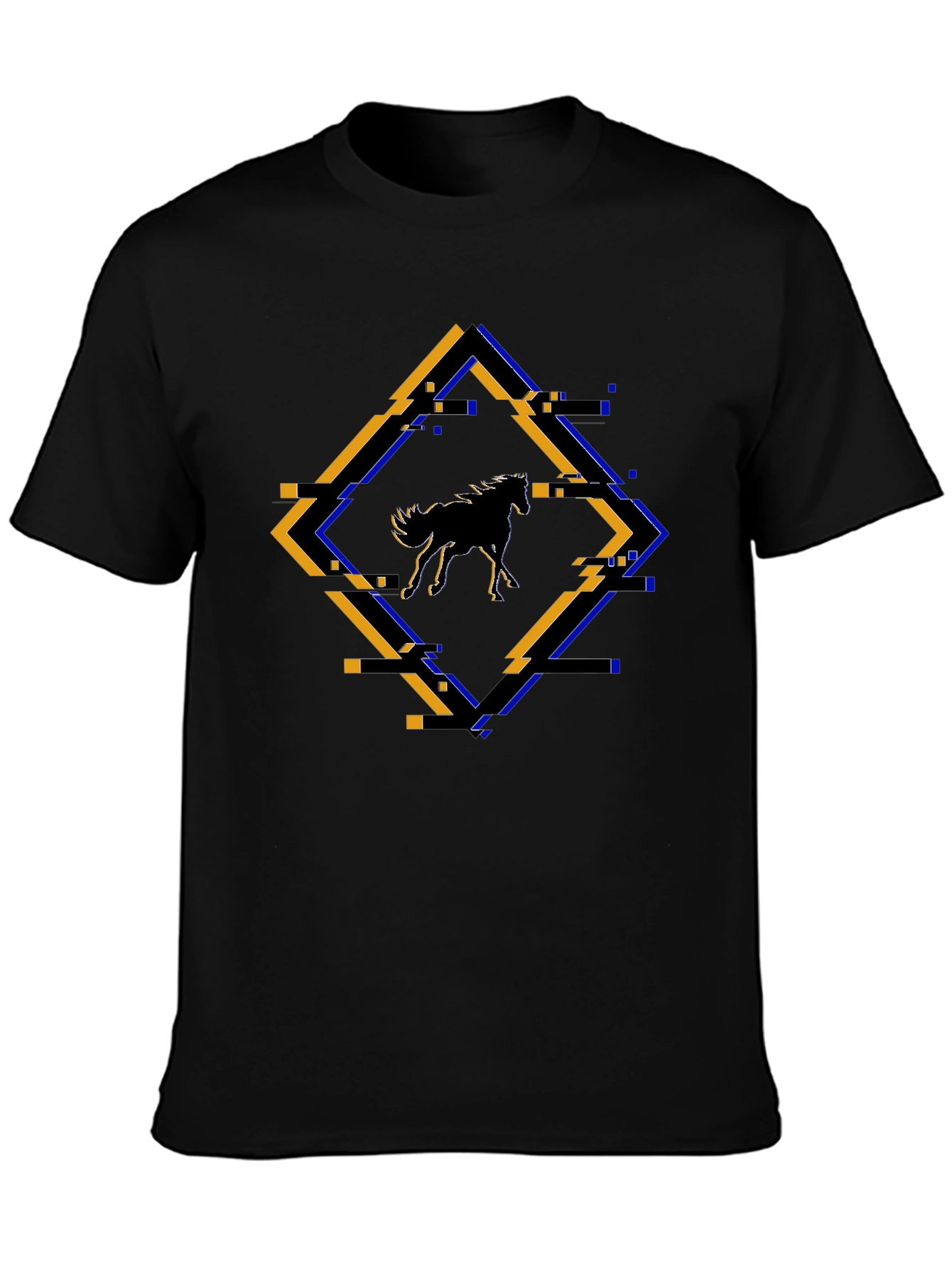 Abstract Horse Graphic Tee - Black Cotton Shirt