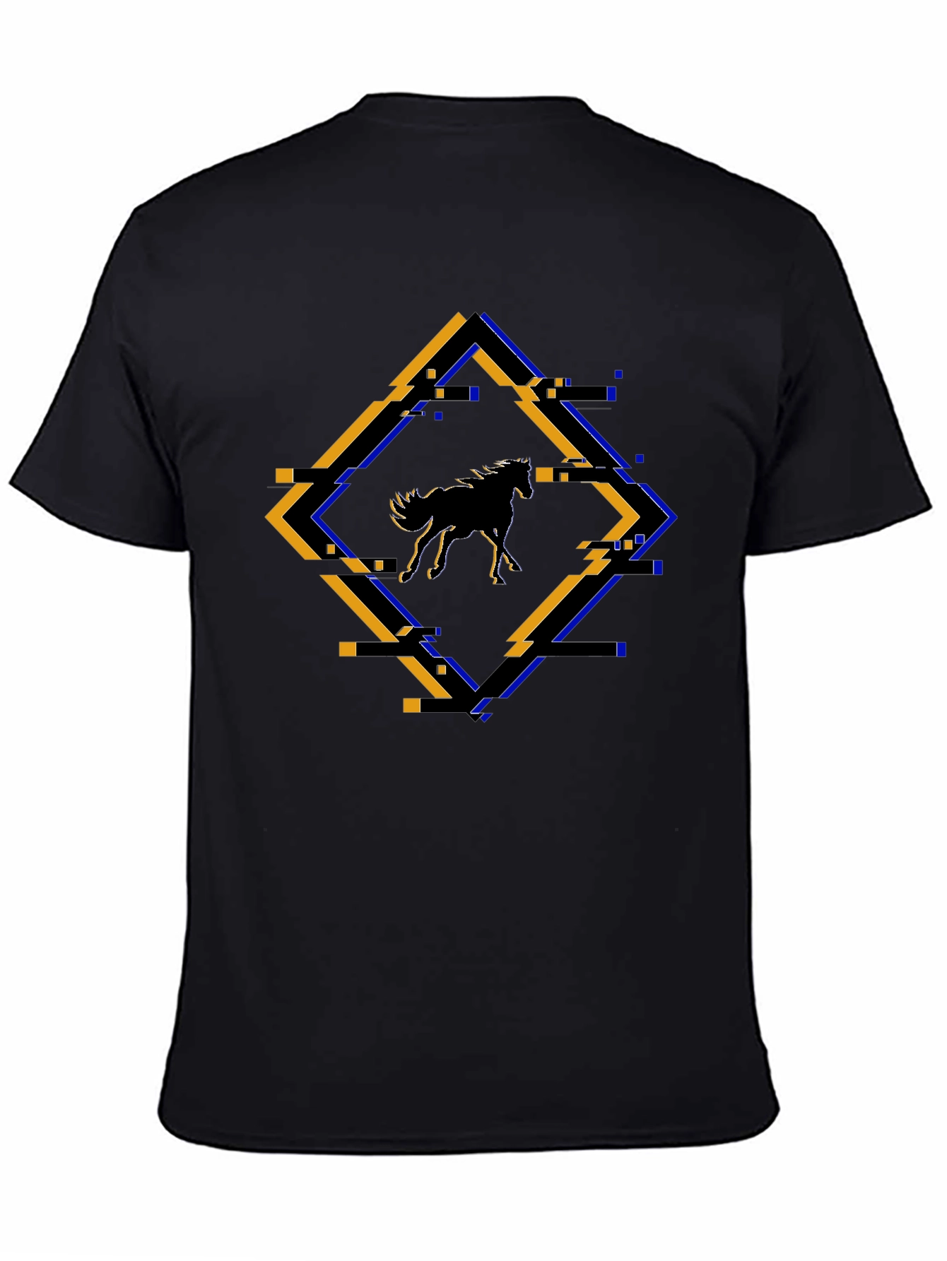Abstract Horse Graphic Tee - Black Cotton Shirt