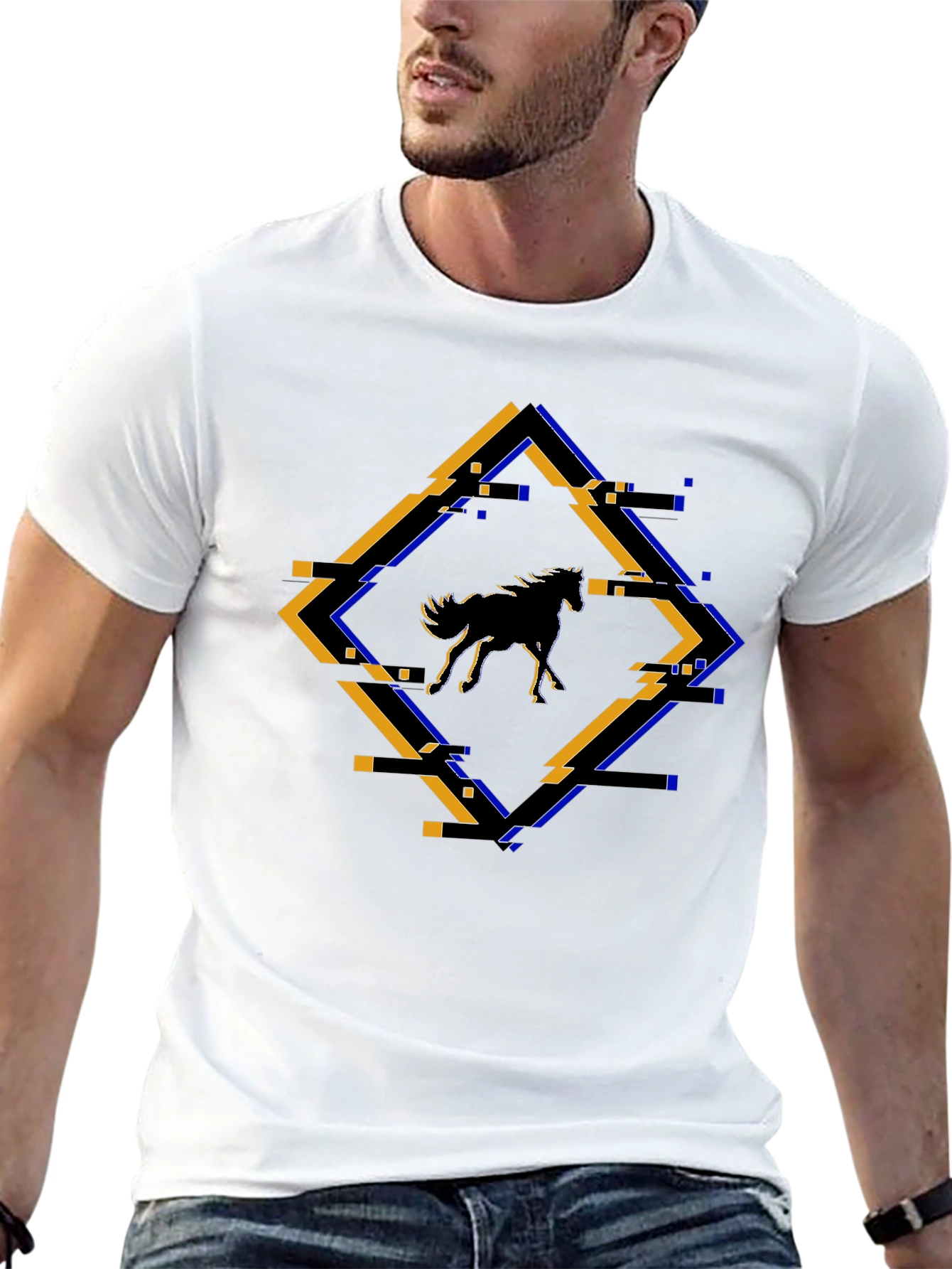 Abstract Horse Graphic Tee - Black Cotton Shirt