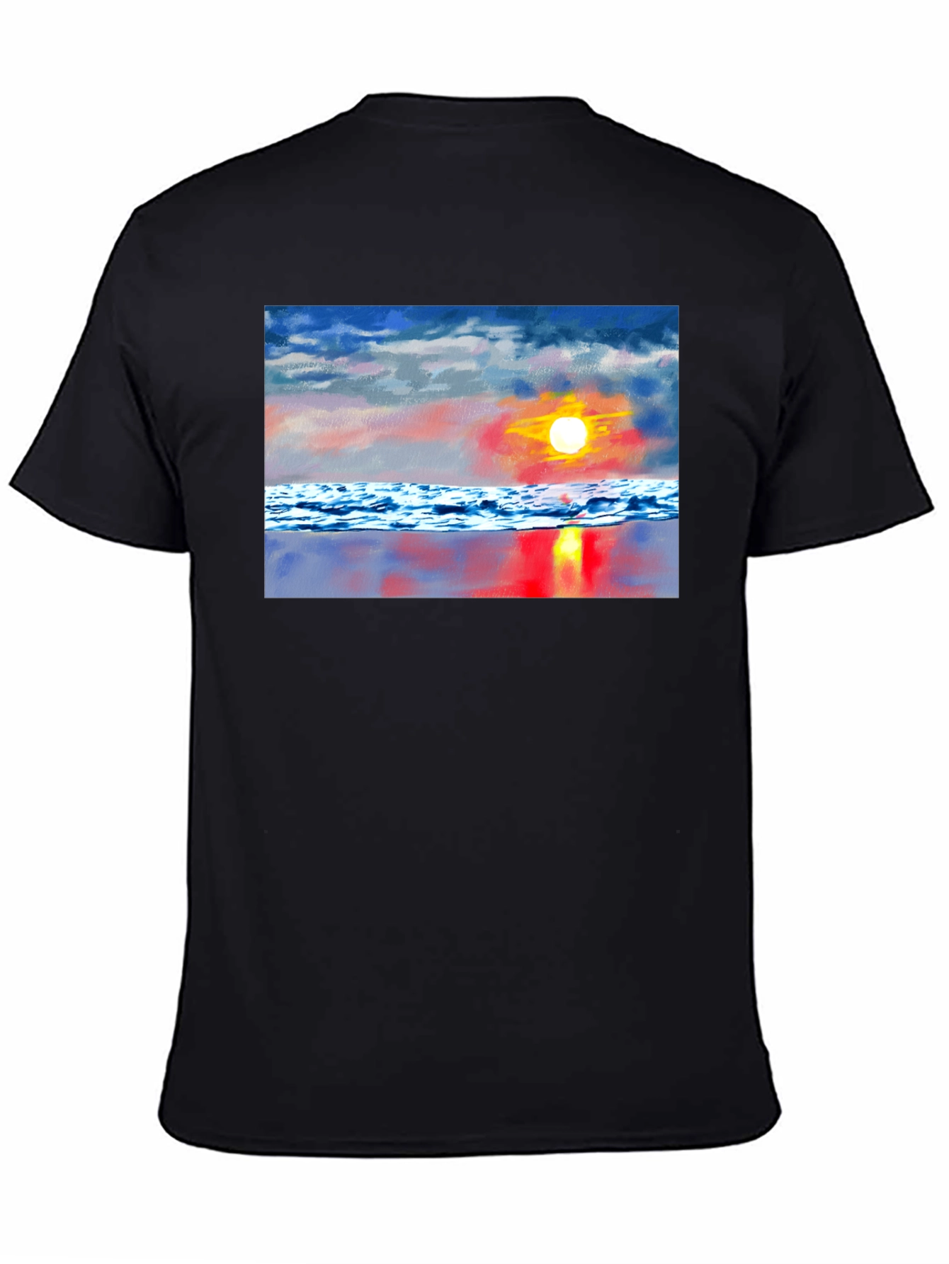 Sunset Beach Graphic Tee - Black Cotton T-Shirt
