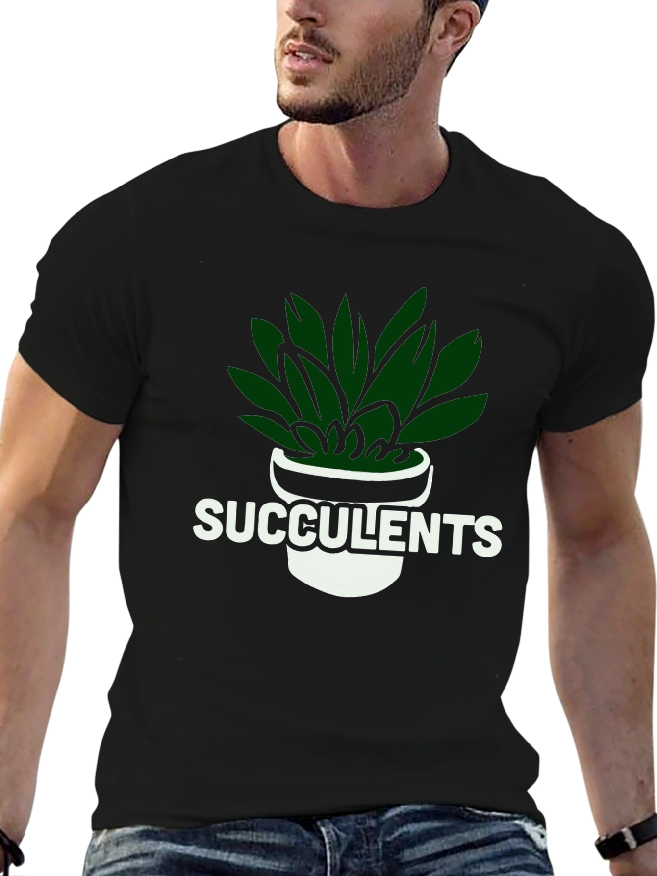 Succulents Graphic Tee - Black Cotton T-Shirt