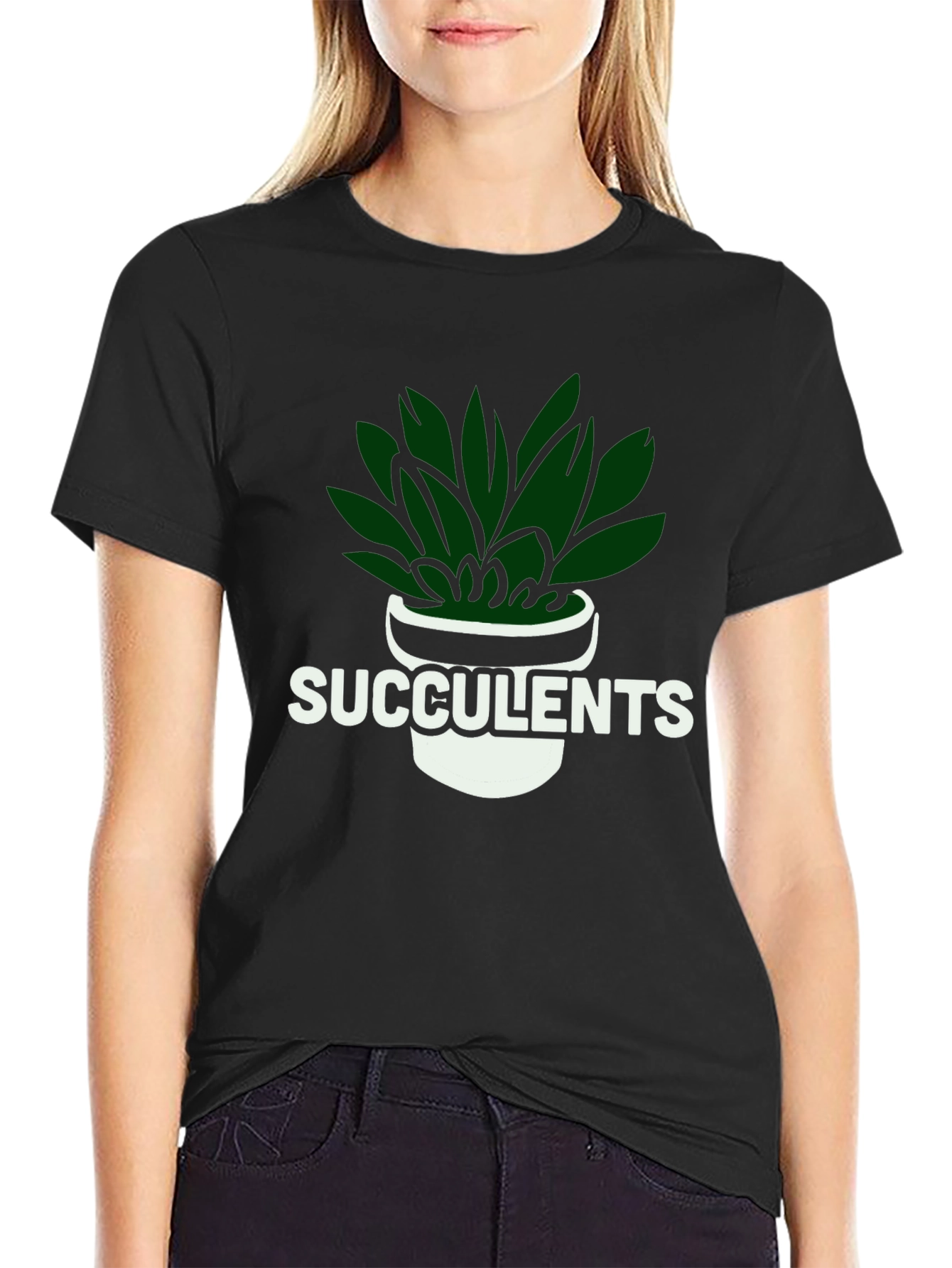 Succulents Graphic Tee - Black Cotton T-Shirt
