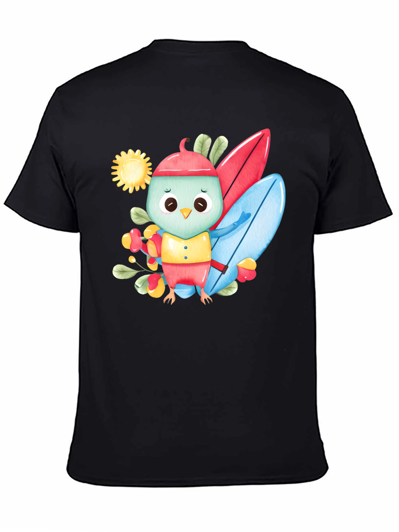 Surfing Bird Black T-Shirt