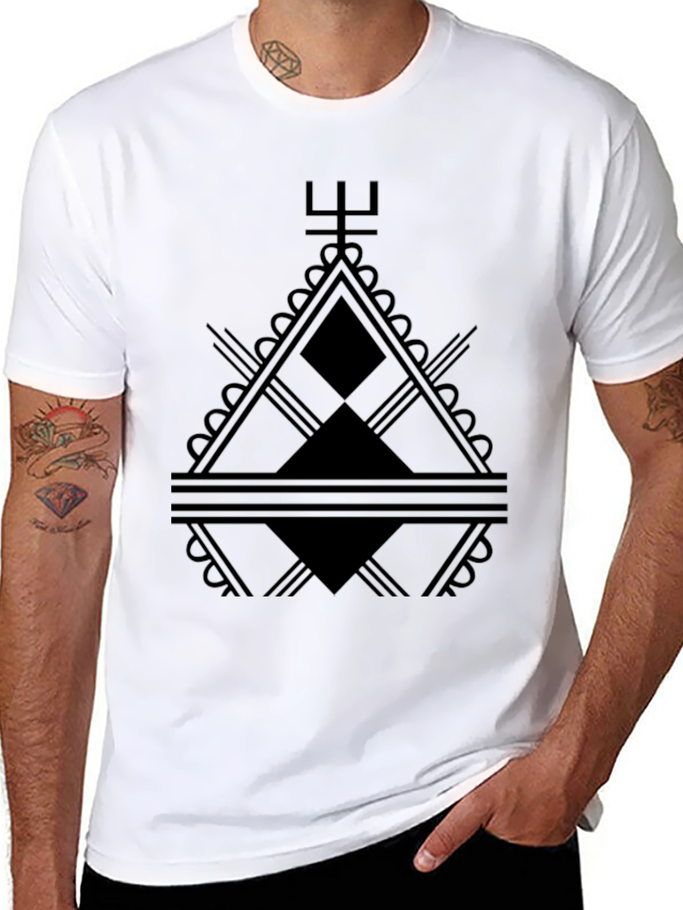 Abstract Geometric Graphic Print Black Tee
