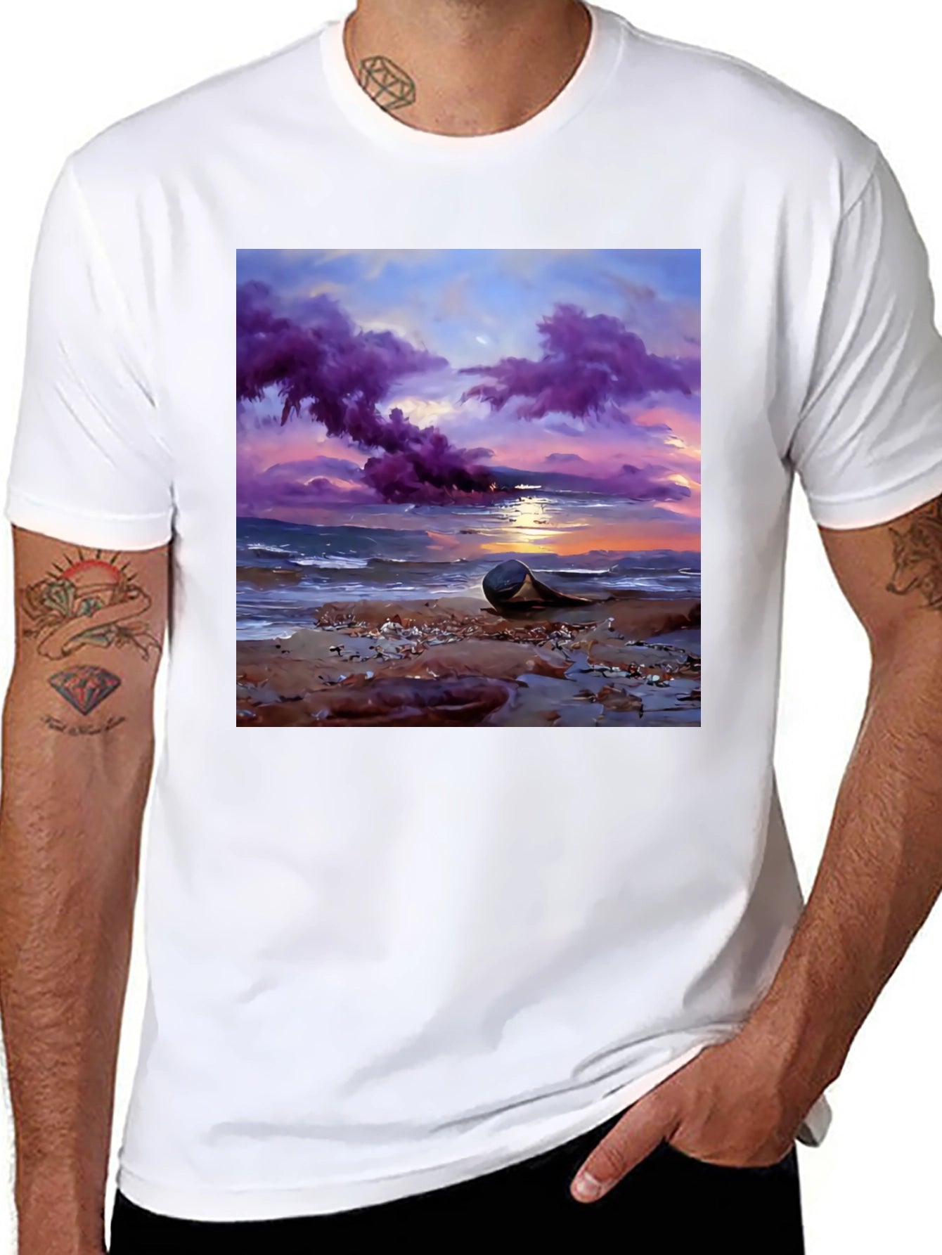 Sunset Beach T-Shirt - Artistic Coastal Design