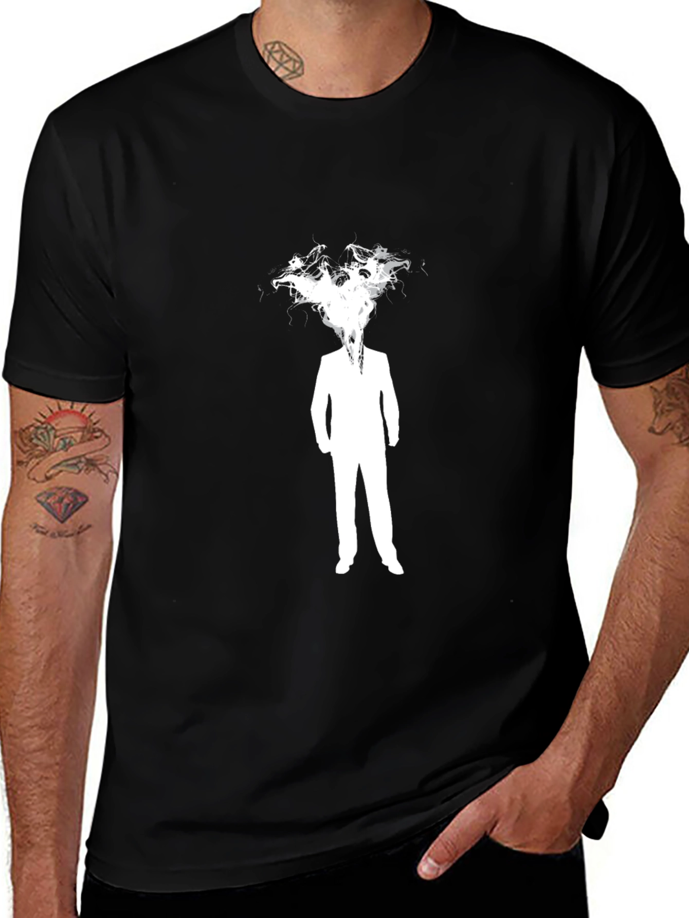 Abstract Man in Suit Graphic Black T-Shirt