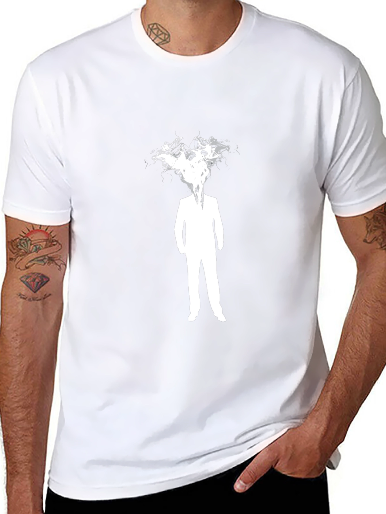 Abstract Man in Suit Graphic Black T-Shirt