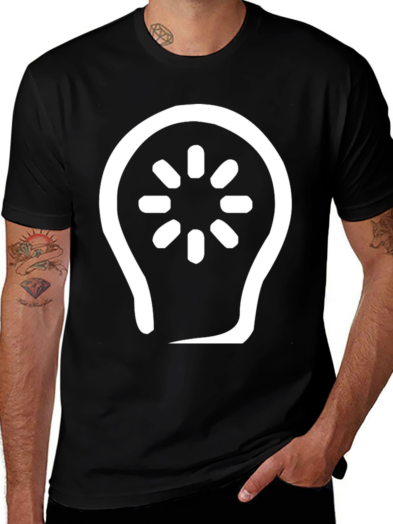 Abstract Light Bulb Graphic Tee - Black Cotton Blend