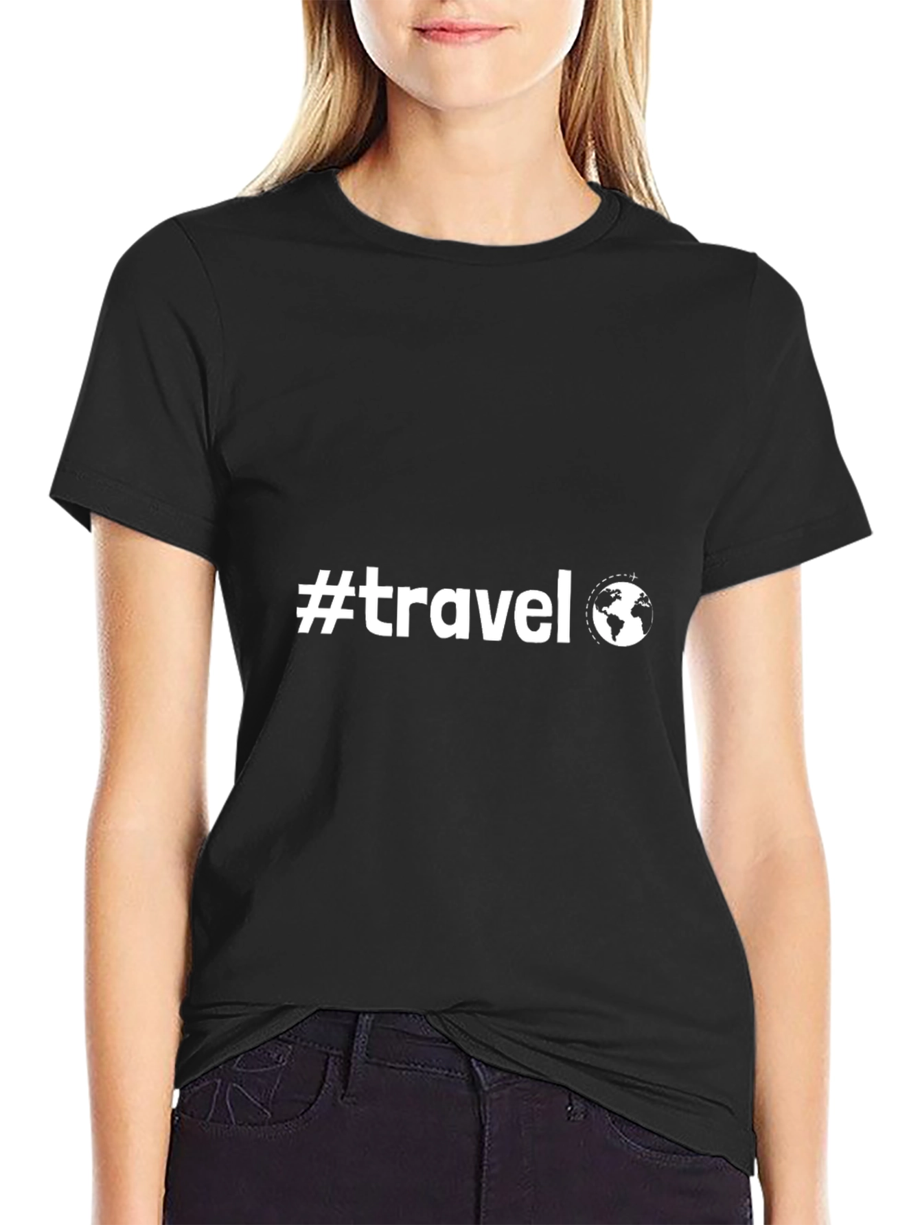 #Travel Black T-Shirt Globe Graphic Tee