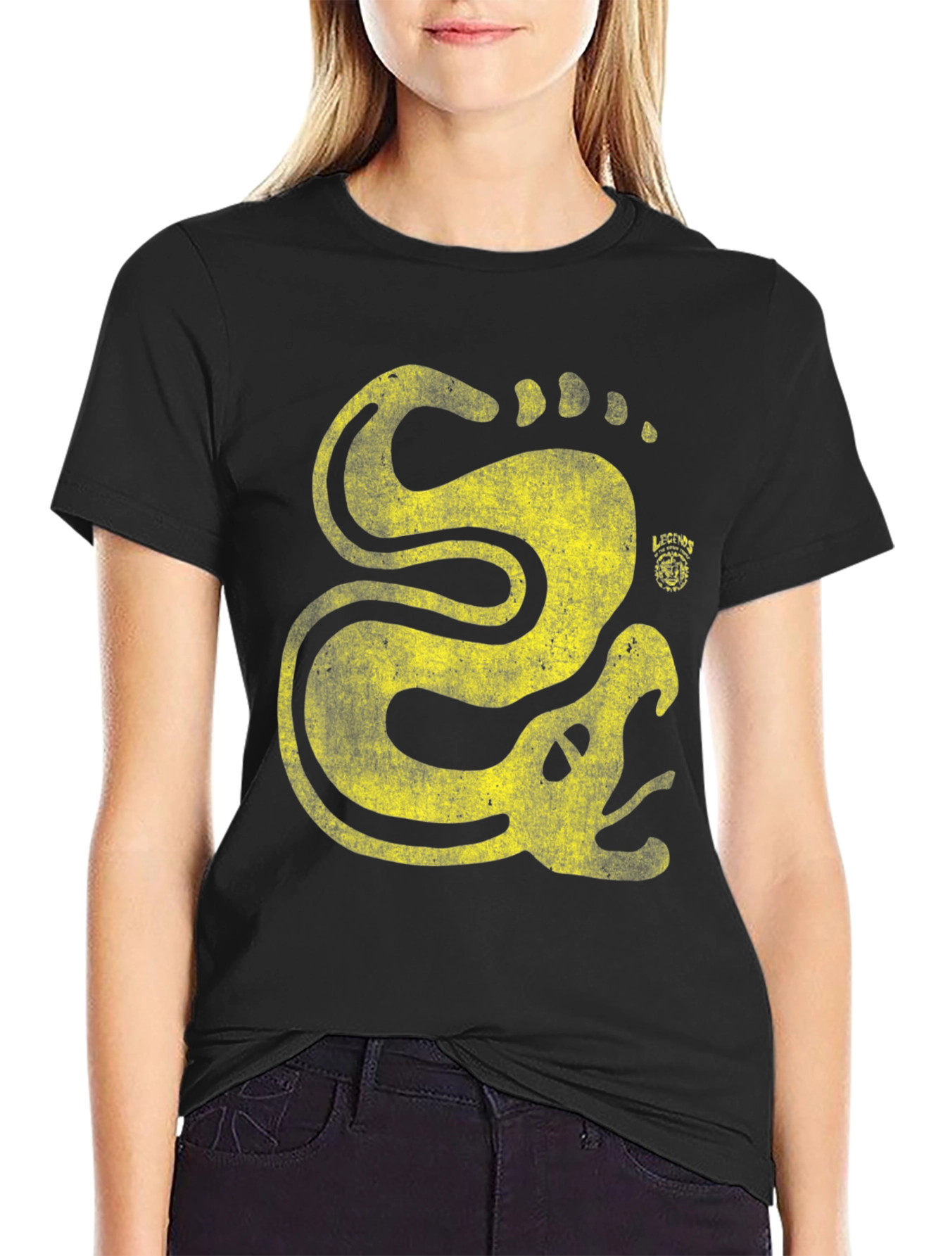 Stylized Snake Graphic Tee - Distressed Print