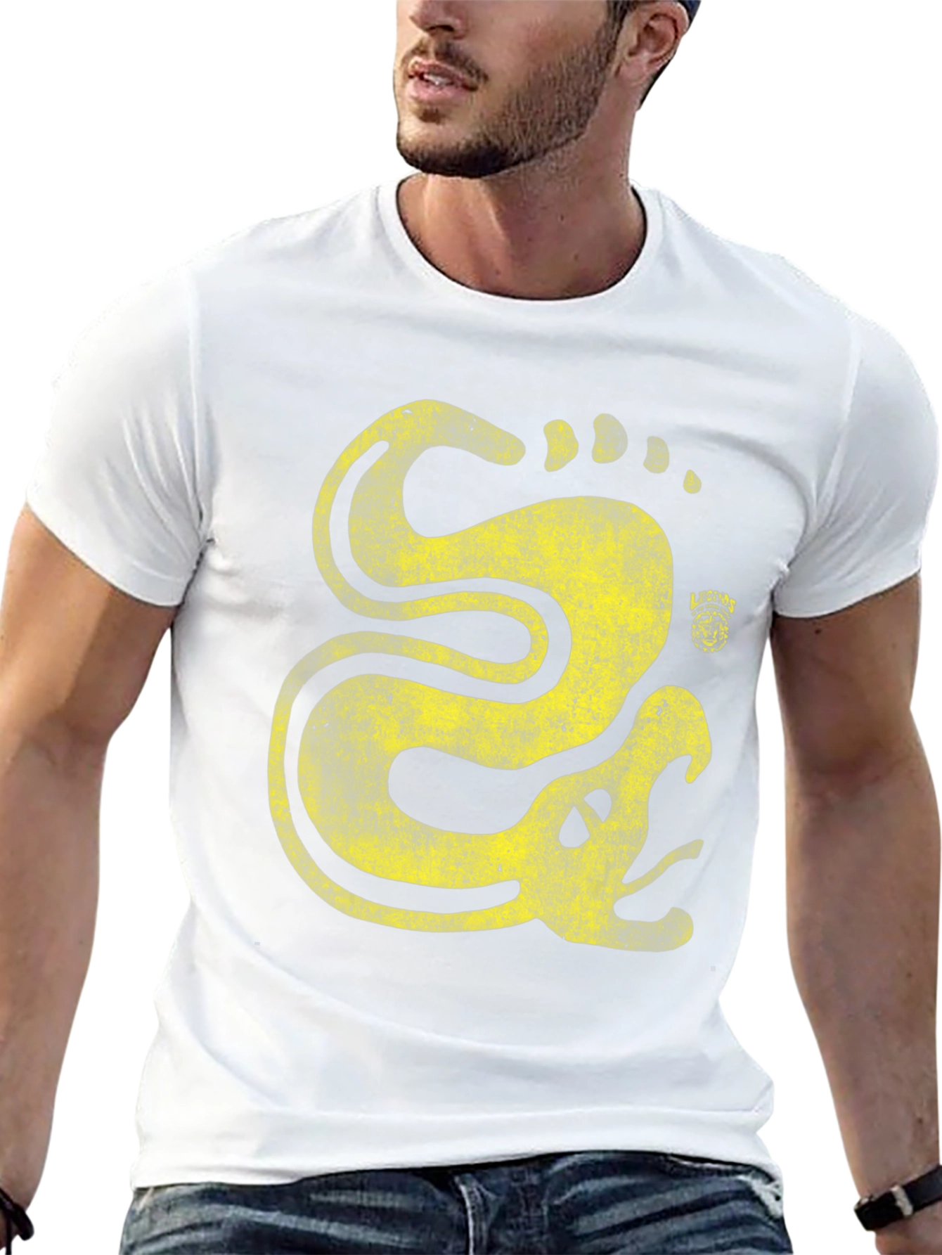 Stylized Snake Graphic Tee - Distressed Print
