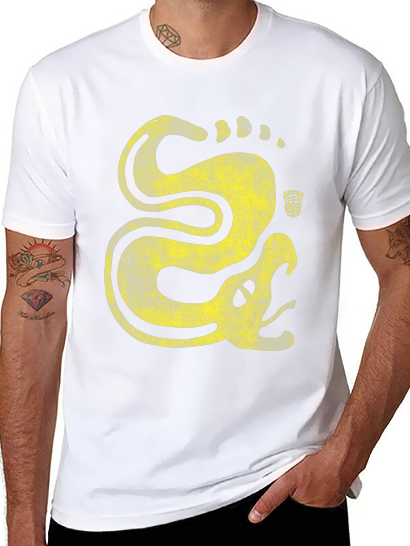 Stylized Snake Graphic Tee - Distressed Print