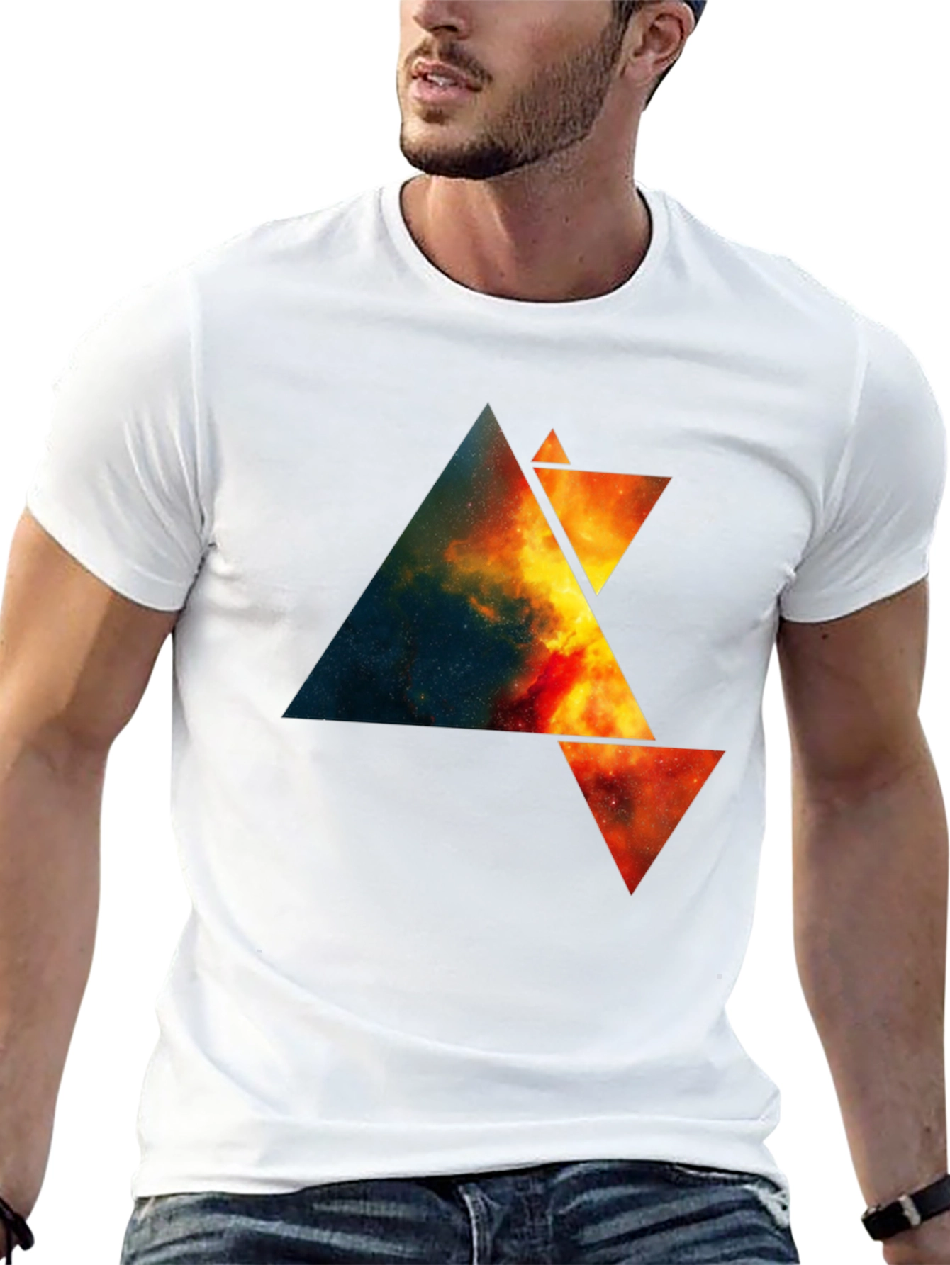 Abstract Space Triangle Graphic Tee - Black