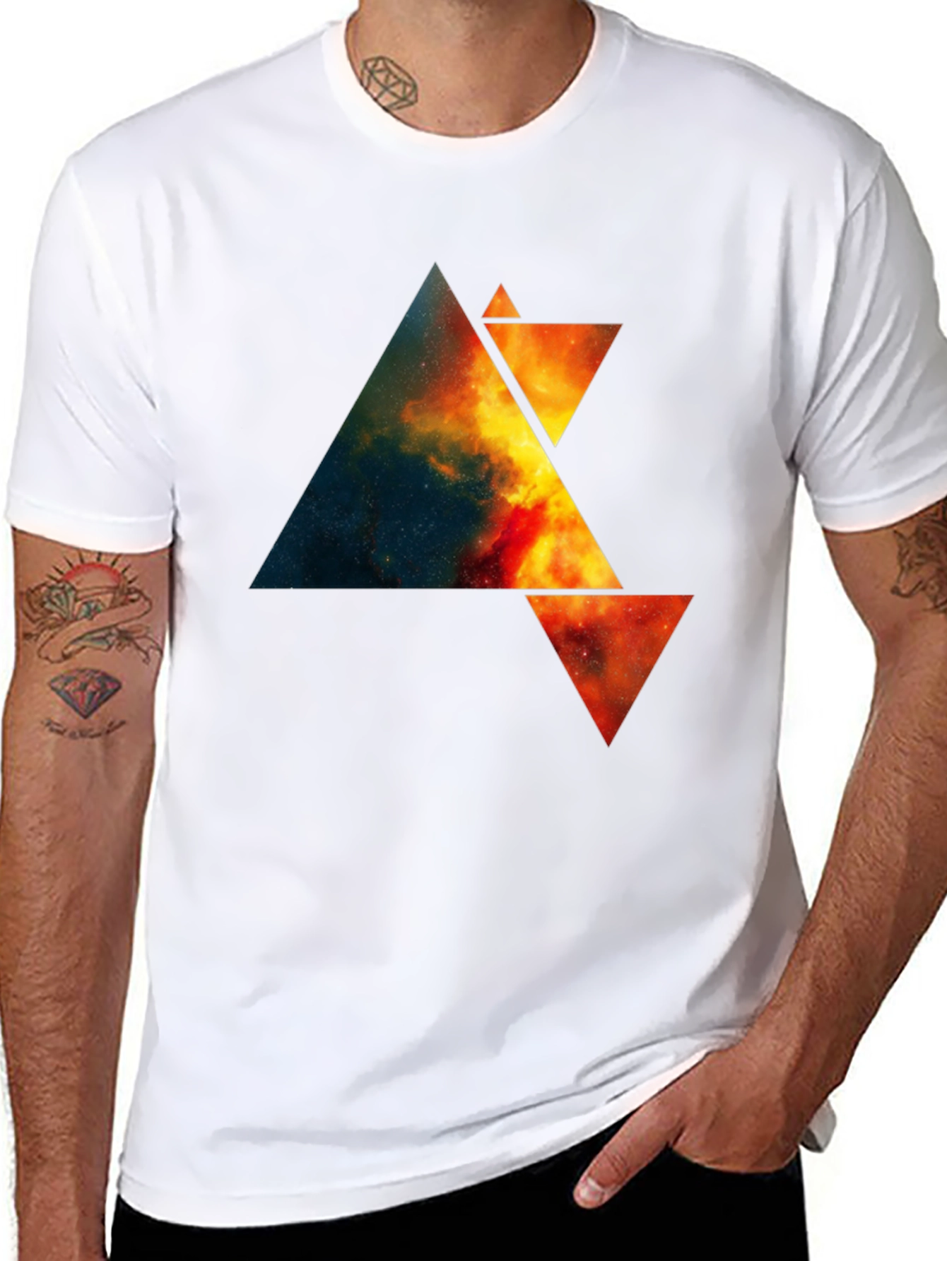 Abstract Space Triangle Graphic Tee - Black
