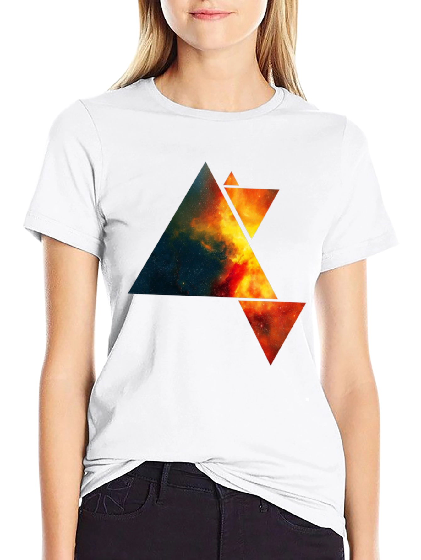 Abstract Space Triangle Graphic Tee - Black