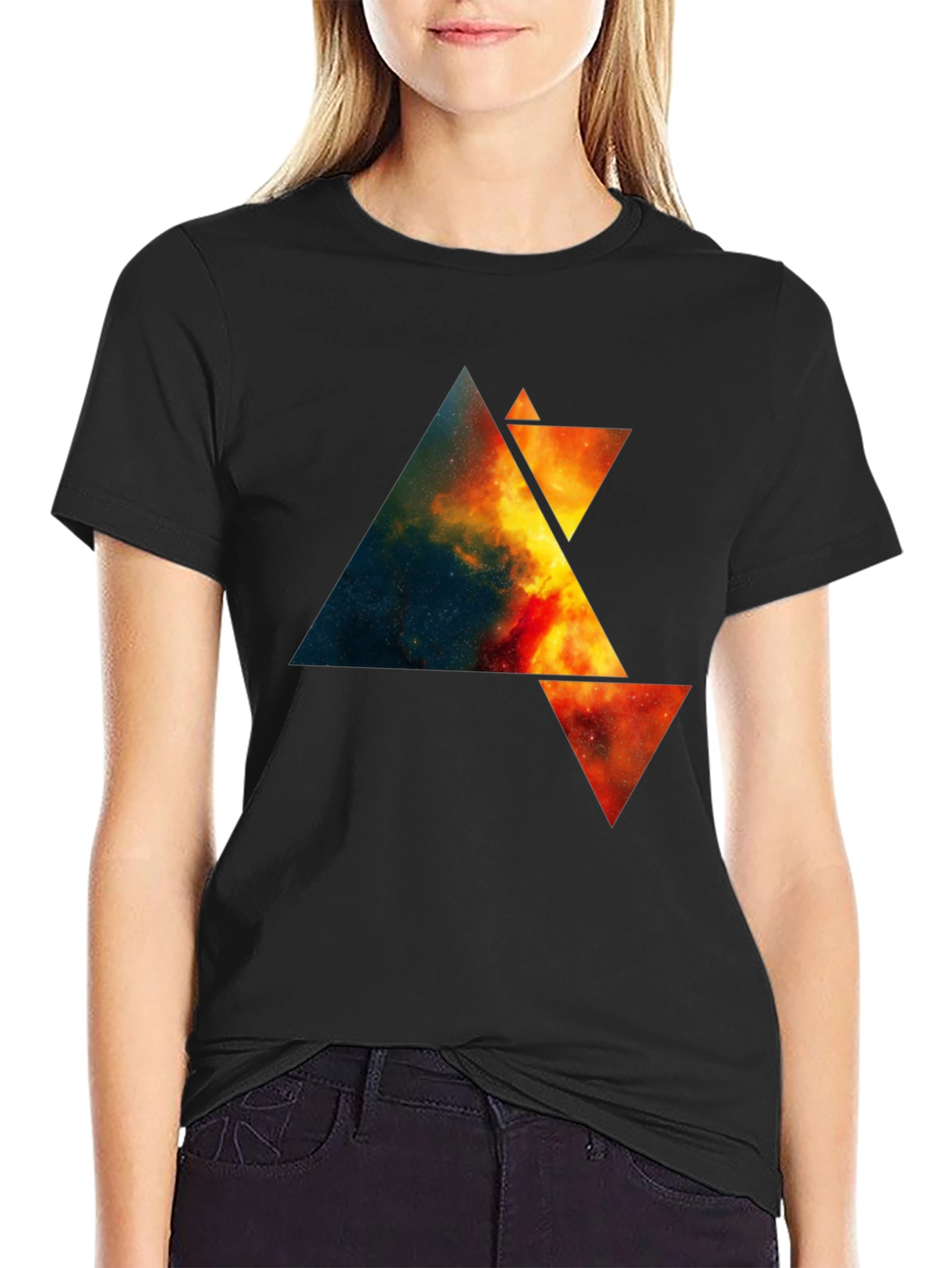 Abstract Space Triangle Graphic Tee - Black
